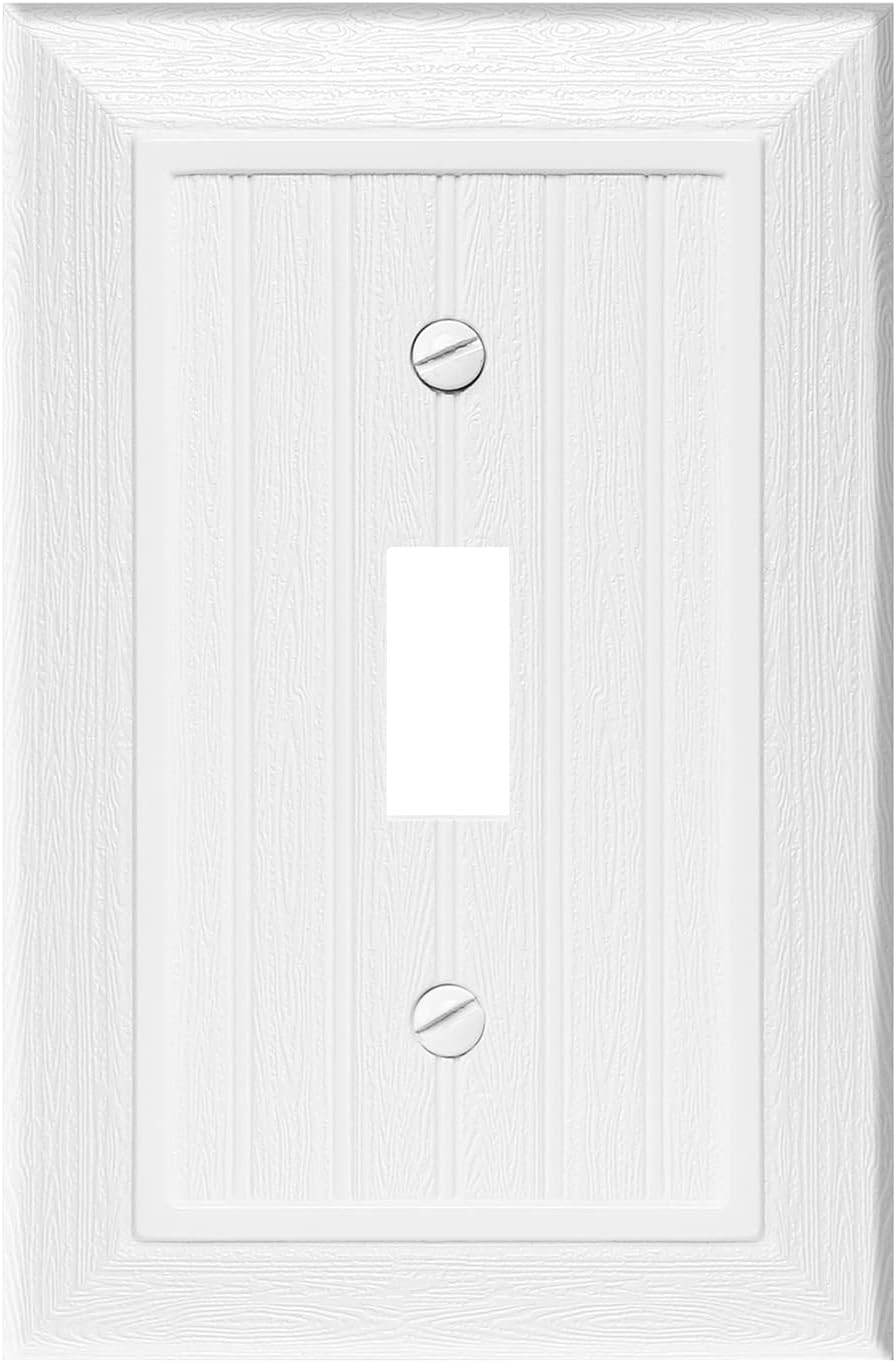 Modern Decorative Wall Plate Switch Plate Outlet Cover, Vintage Retro Wood Grain Design(Single Toggle-10 Pack, White)