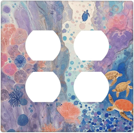 Turtle Coral Fish Watercolor Colorful Underwater World Outlet Covers 2 Gang Double Duplex Decorative Light Switch Covers Electrical Wallplates Socket Faceplate for Kids Room Home Decor