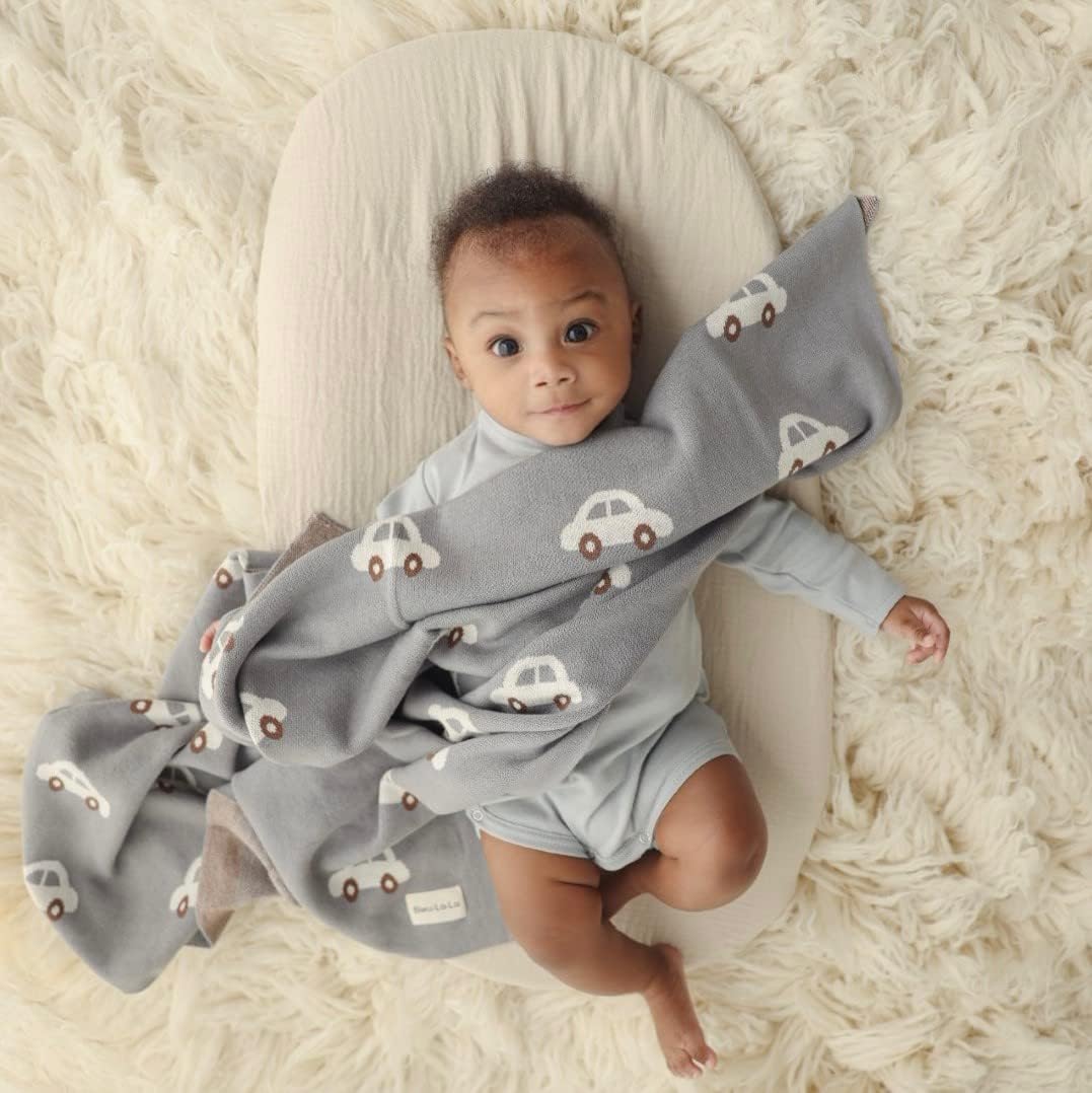 Baby Blanket for Boys 100% Cotton Buttery Soft Cozy Receiving Swaddle Crib Stroller Blanket for Shower Gift Registry for Newborns, Infants, Toddlers (Cars - Baby Blue)
