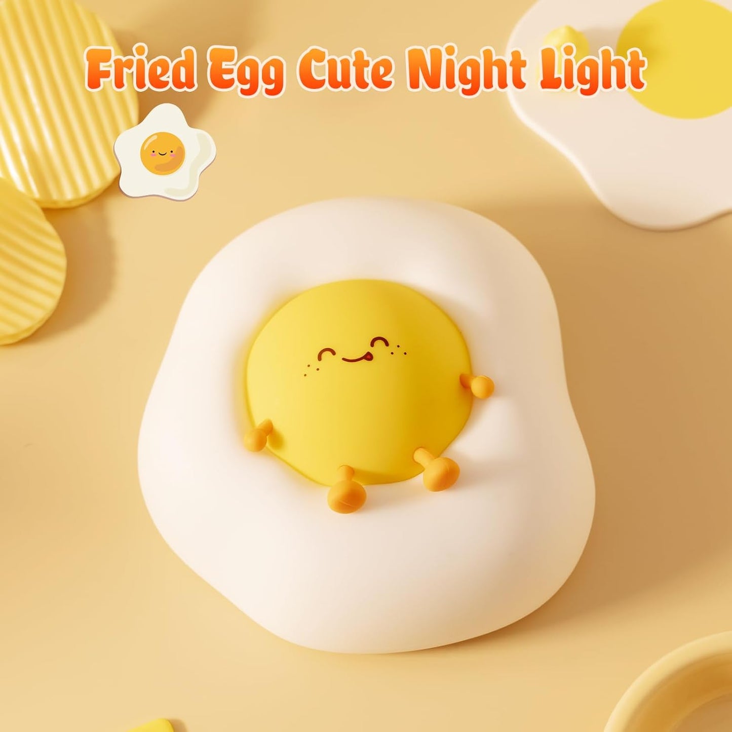 Fried Egg Night Light for Toddler, Kids, Baby, Nursery Warm Ambient Lamp for Snoothing, Sleeping Companion, Auto Off 30Min Timer, Rechargeable Battry Cordless, Soft Silicone Skin