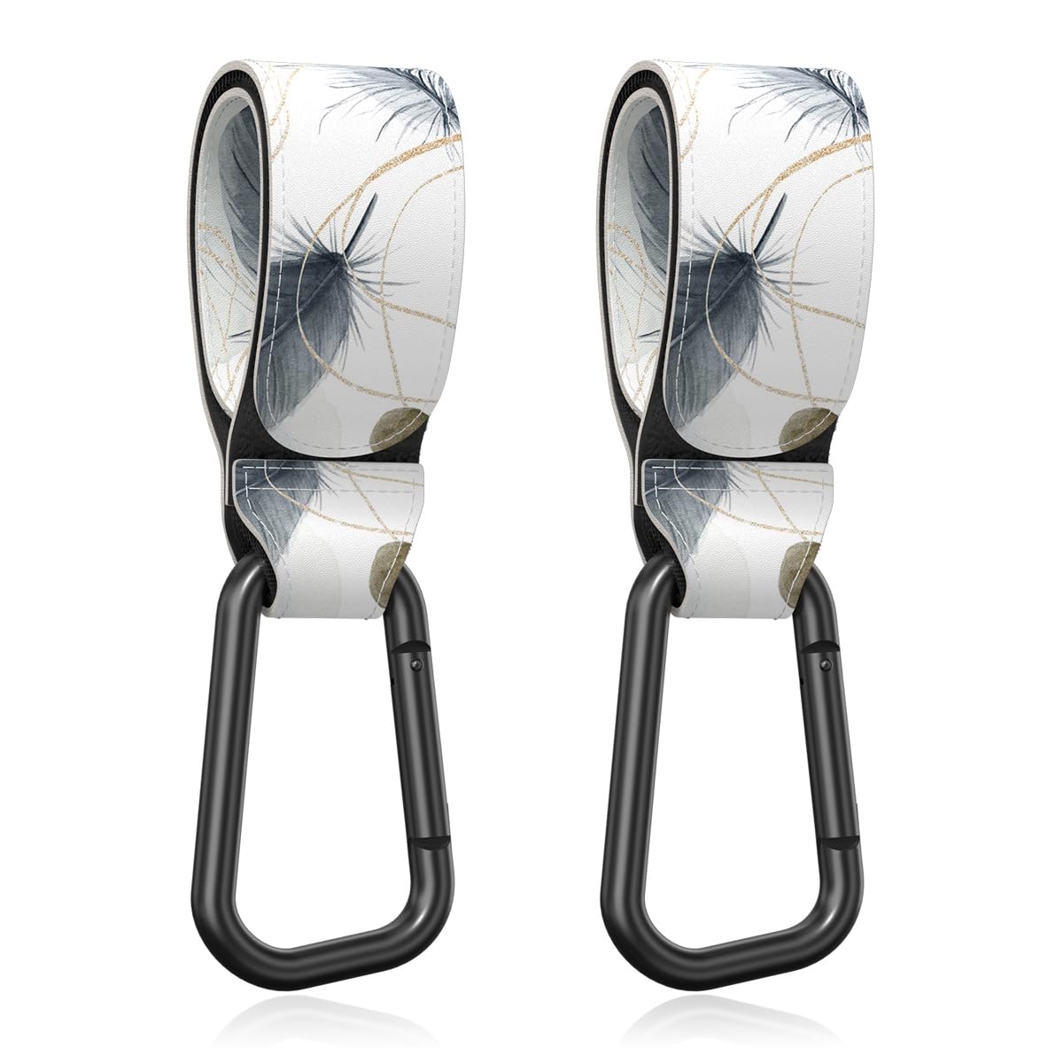 Baby Stroller Hooks for Hanging Bags, Universal Stroller Clips Accessories, Mommy Hook for Diaper Bag, Shopping Cart, Purse, Backpack - 2 Pack, Minimalist Feather