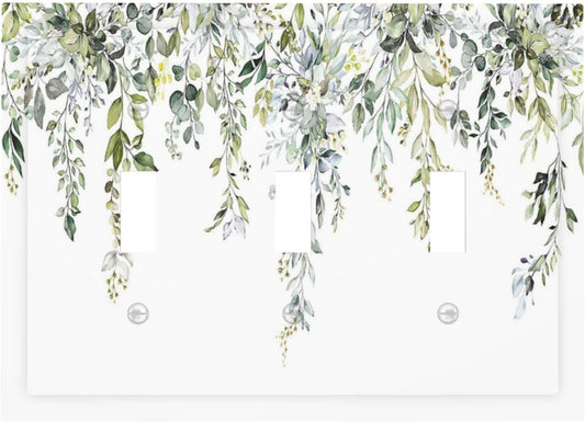 Decorative Switch Plates Boho Farmhouse Flower Leaf Sage Green 3 Gang Wall Plate Triple Toggle Light Switch Cover Faceplate Electrical Wall Panels for Bedroom Cabin Decor