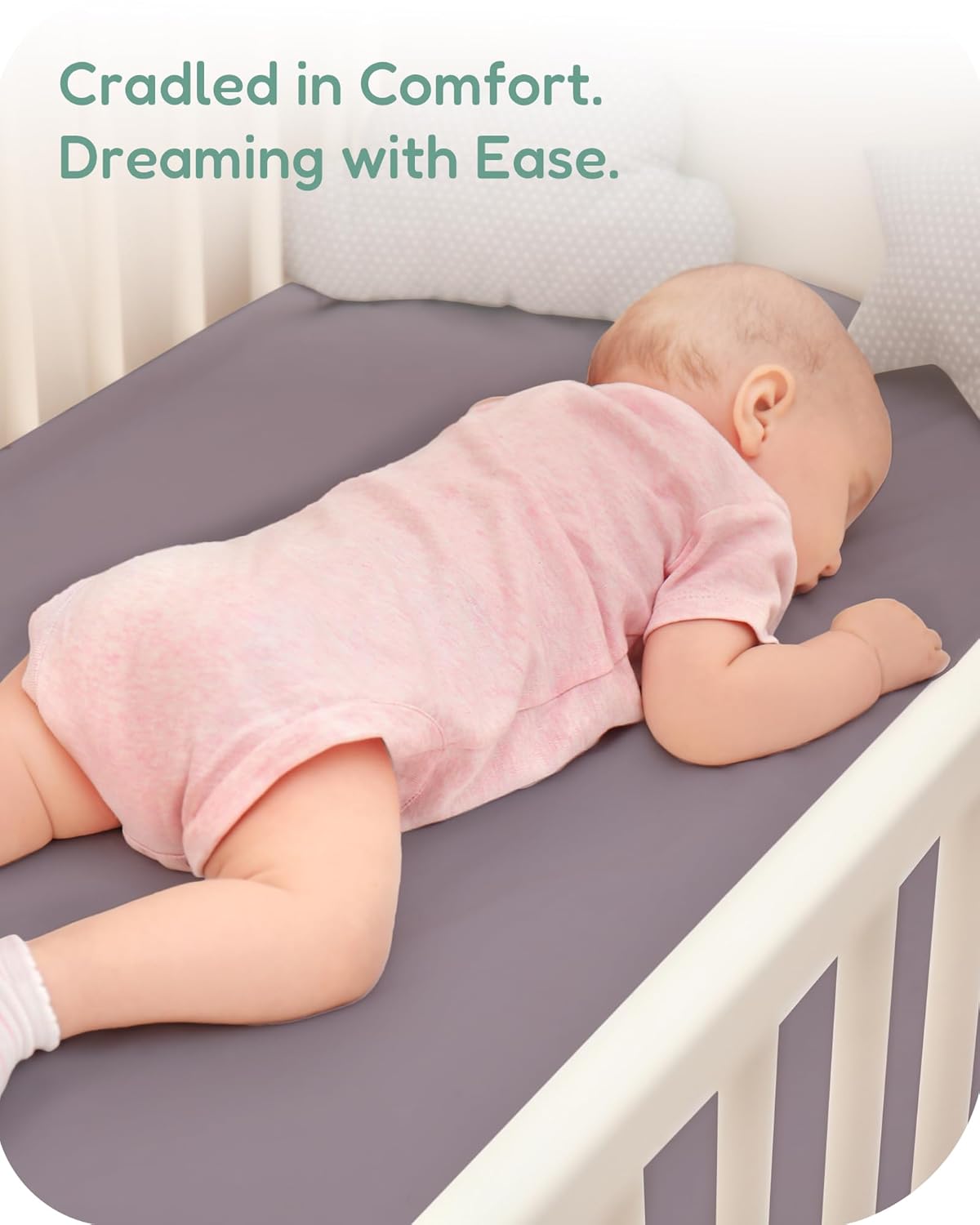 Baby Crib Sheets Boy Girl for Standard Crib Mattress - Soft Purple+Butterflies, Comfortable and Safe, Fits 28''x52''x9'' Deep Pocket