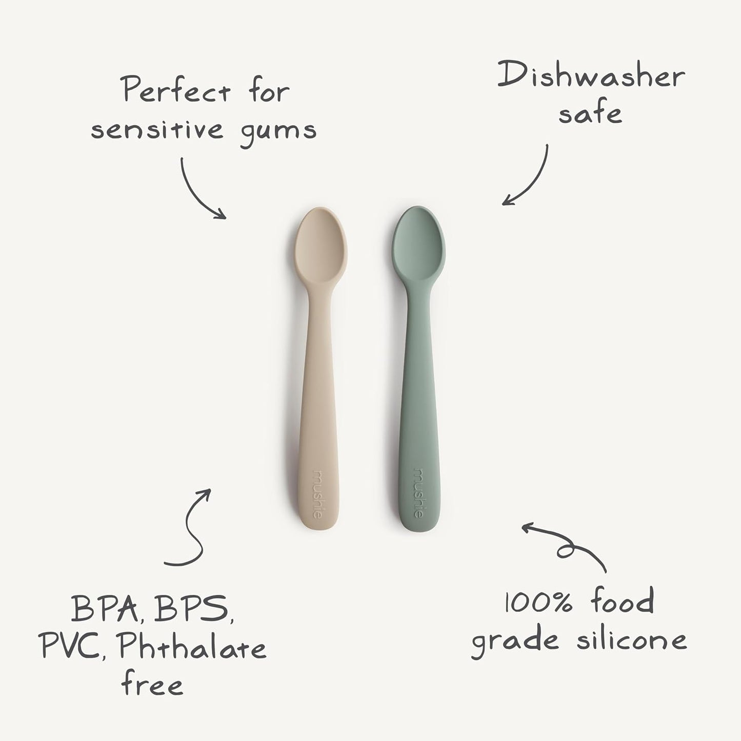 mushie Silicone Baby Feeding Spoons | 2 Pack (Soft Lilac)