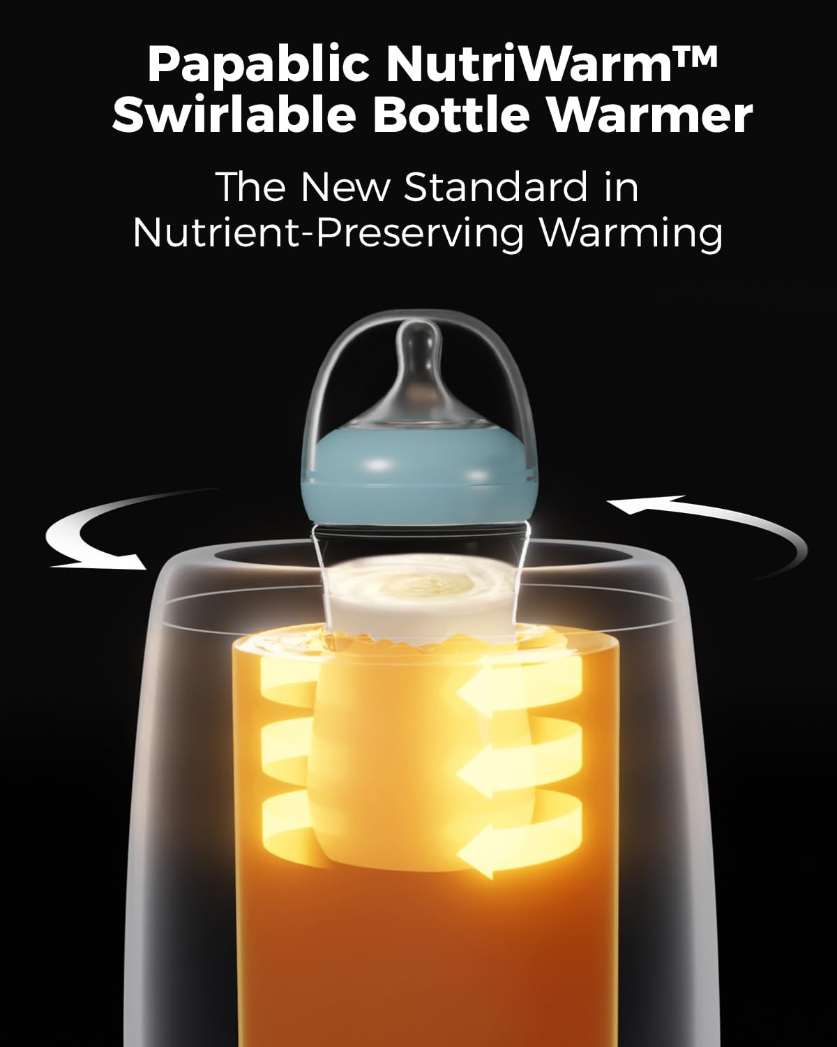 Papablic NutriWarm™ Swirlable Bottle Warmer – Advanced Nutrient-Preserving Warming Technology, Fast and Even Warming for Breastmilk & Formula, Precise Temperature Control, Easy to Use