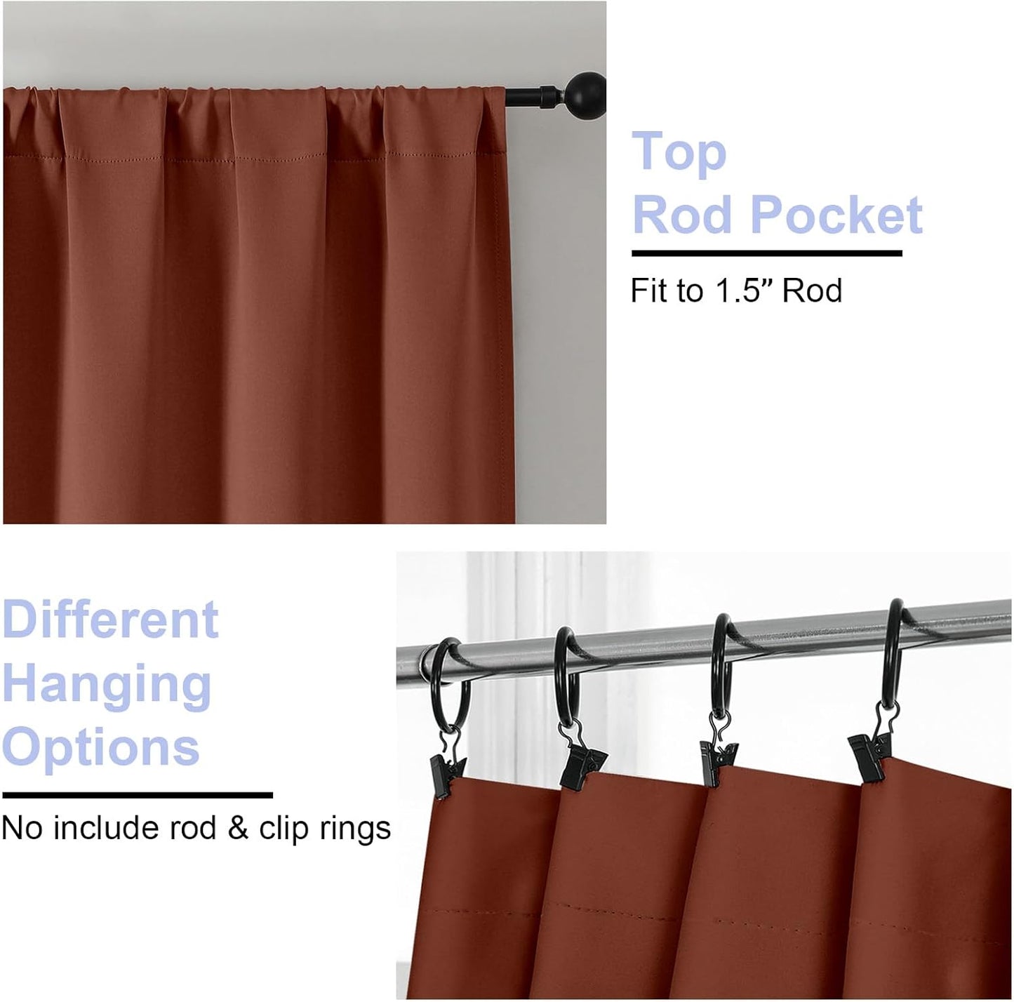 Simplebrand Ava Terracotta Short 36 Inches Blackout Curtain 2 Panels Set, Half Window Rod Pocket Privacy Curtain Tiers for Kitchen, Curtains Blackout for Bathroom Shades, W40 x L36 Inch, Terracotta