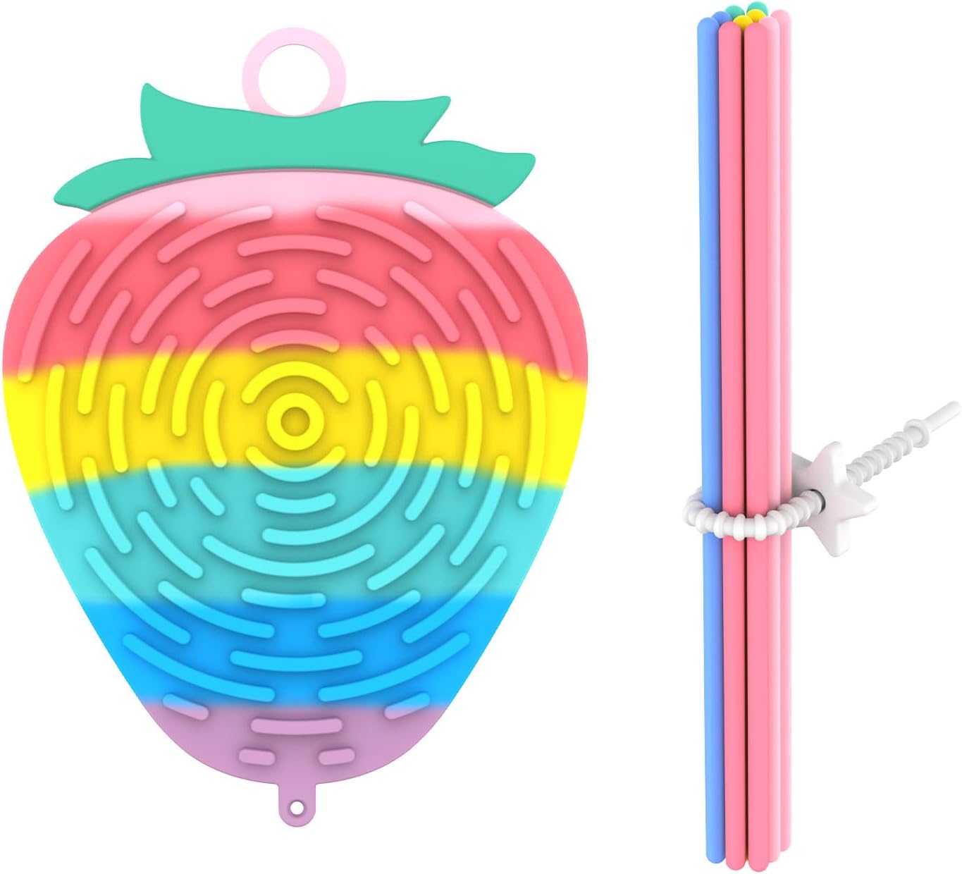 Silicone Sensory Activity Board,2 in 1 Busy Board for Fine Motor Skill, Montessori Fidget Toy for Calming, Stress, Anxiety, ADHD , Autism , Silent, No Mess , Kids 3+ & Adults (Colorful, Strawberry)