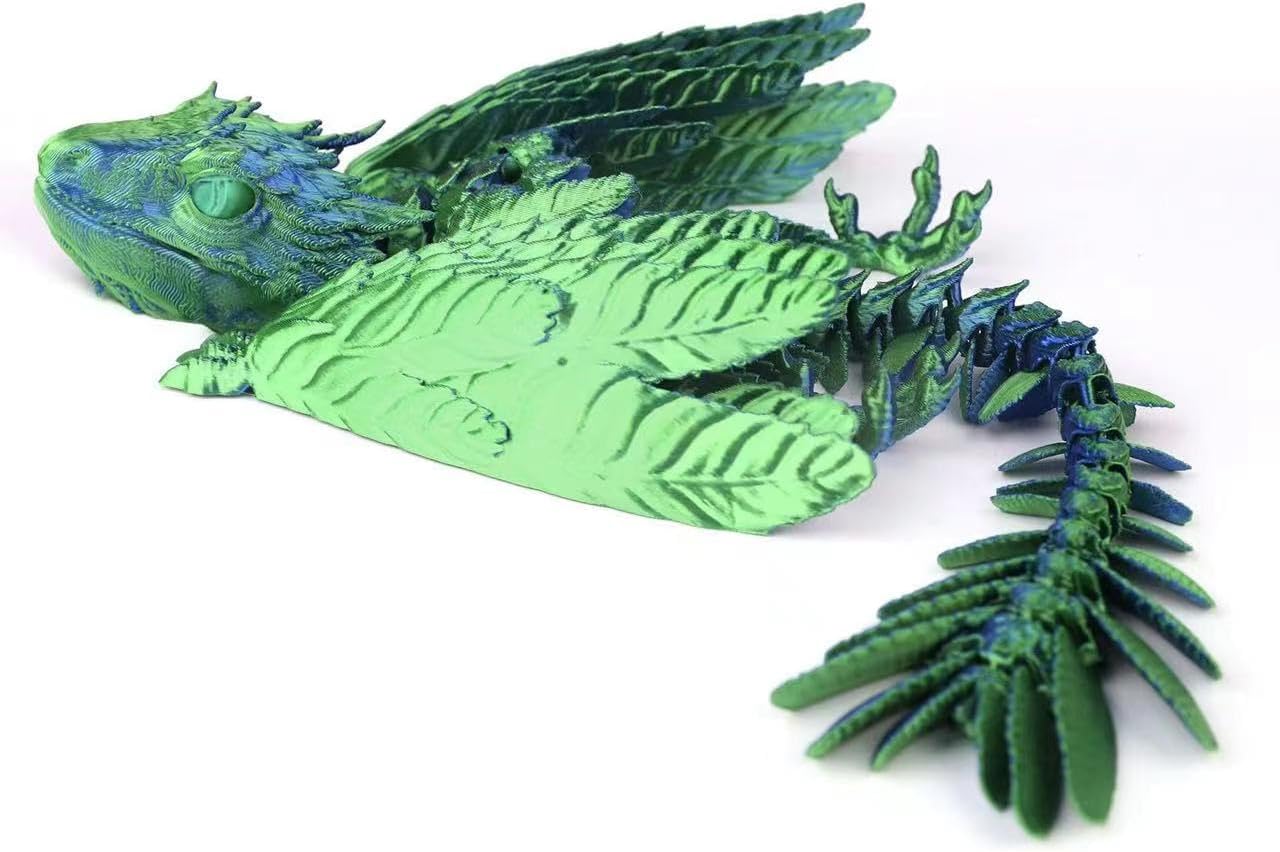 12" 3D Printed Animals,Feathered Wyvern Dragon 3D Printed Dragon with Wings, Adjustable Wings Articulated Dragon, Crystal Dragon Fidget Toy Surprise
