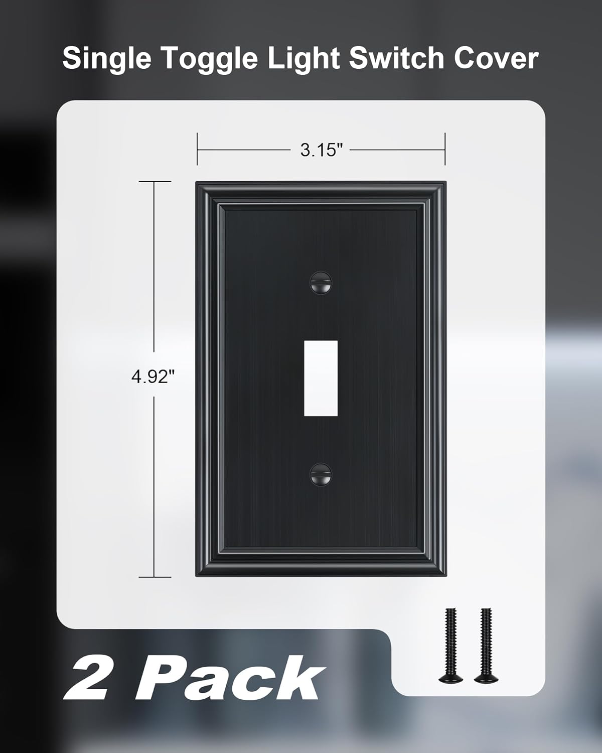 2-Pack Single Toggle Light Switch Cover Plate, Durable Solid Zinc Alloy Decorative Switch Plate Covers, Black 1 Gang Wall Plate, Corrosion Resistant