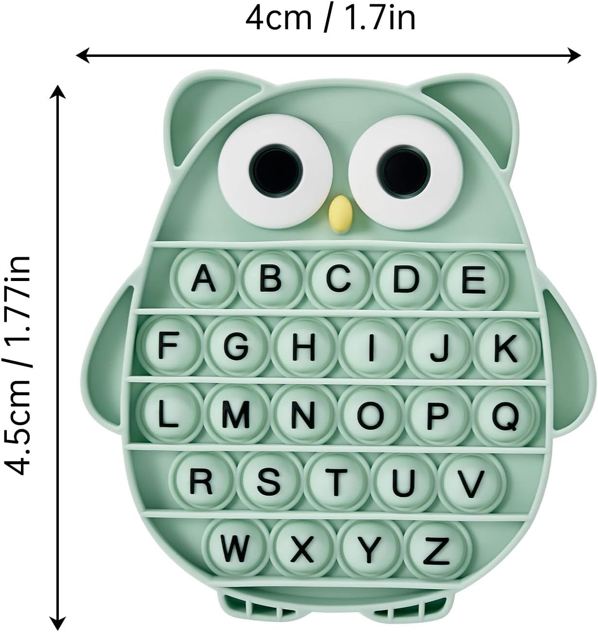 Push Pop Bubble Fidget Sensory Toy, Silicone Stress Relief Popping Toy, ABC Alphabet Owl Shaped Educational Learning Tools for Toddlers Kids Students (Black Letters-Green)