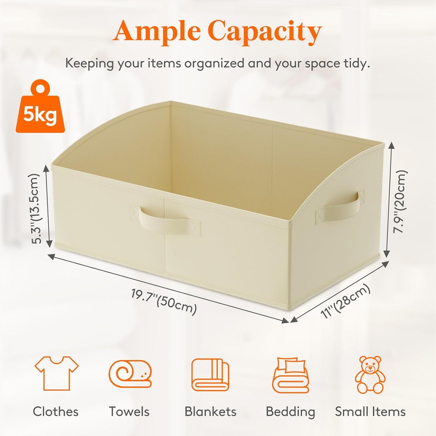 Lifewit Storage Baskets for Shelves, 6 Packs Non-woven Fabric Trapezoid Closet Organizer Bins with Handles, Foldable Clothing Containers Box for Clothes, Toy, Towel, Book, DVD, Hats, Large-Beige