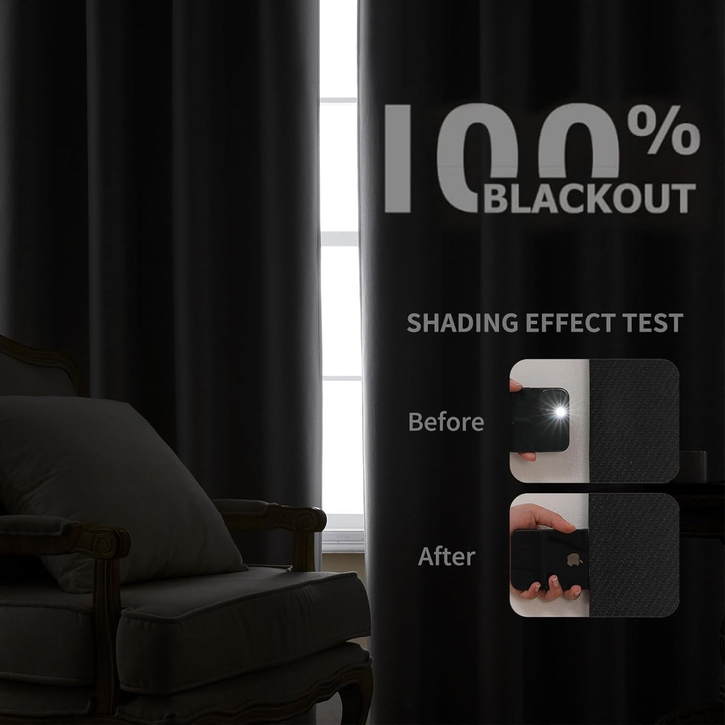 Joydeco Custom 100% Blackout Curtains 1 Panel, Grommet Thermal Insulated Curtains& Drapes, Room Darkening Drapes for Bedroom Living Room Window (Custom Size, Black)