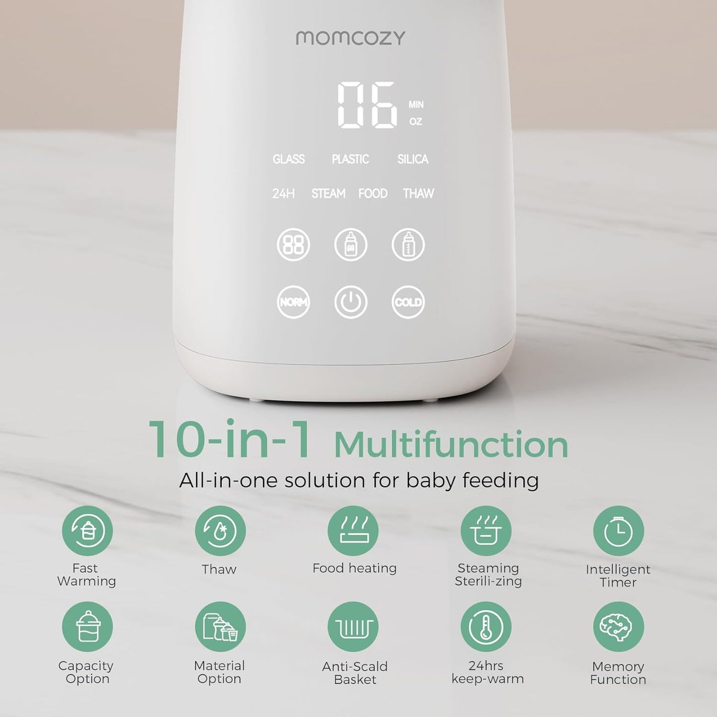 Momcozy Bottle Warmer, Fast Bottle Warmers for All Bottles with Timer, Accurate Temperature Control and Automatic Shut-Off, No Lid Required for Heating, White-Gray