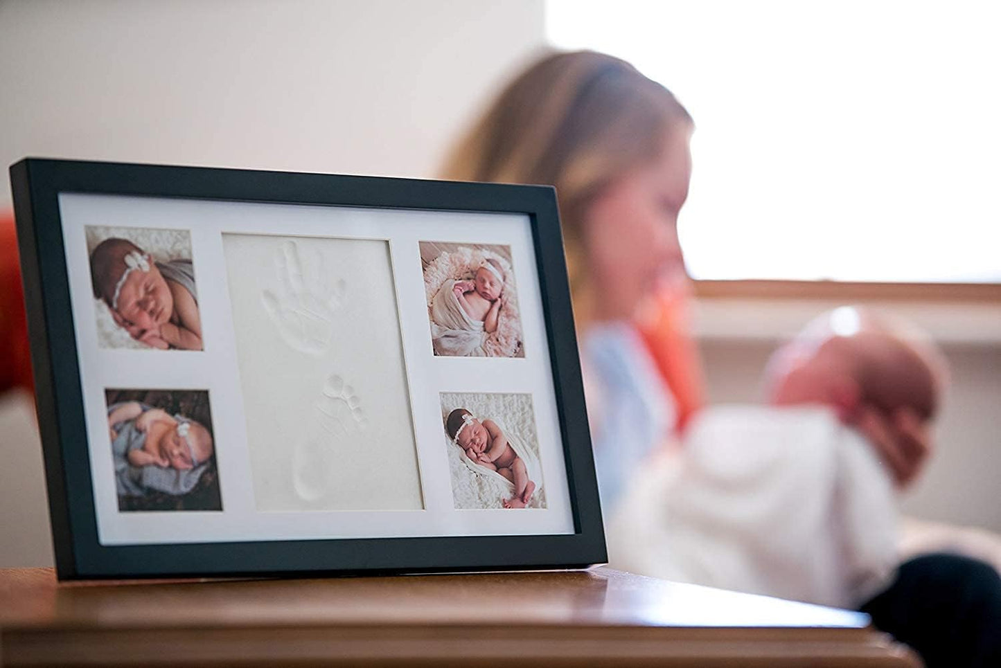 Baby Hand and Footprint Kit - Newborn Keepsake Picture Frame, Inkless Foot & Handprint Clay Mold - Baby Registry, New Mom Baby Shower, Gender Reveal Gift, Personalized Boy or Girl Nursery Photo Prints (Large, Black)