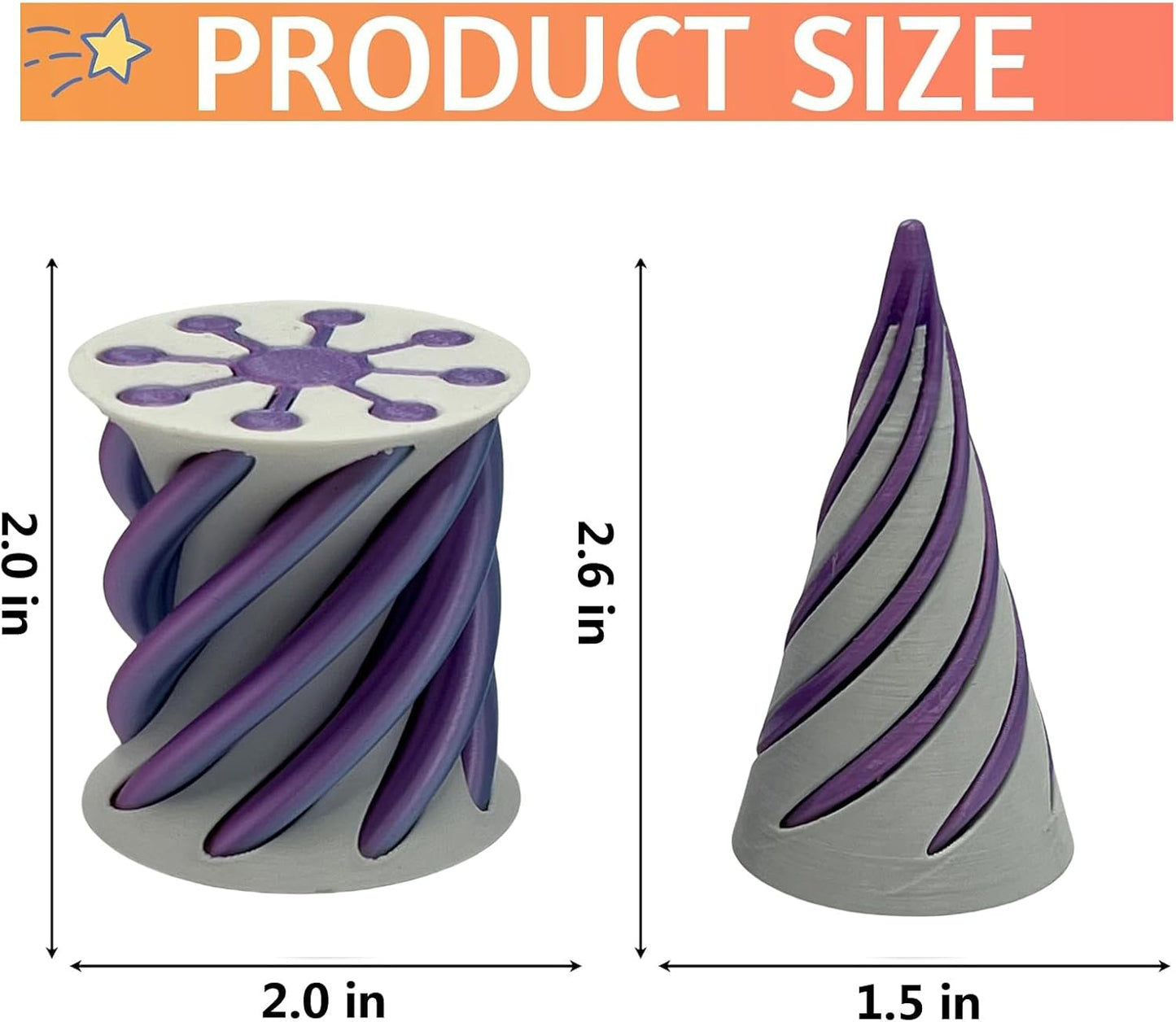 Impossible Pyramid Passthrough Sculpture - 2Pcs 3D Printed Spiral Cone Fidget Toy, Stress and Anxiety Relief Toy, Pass Through Pyramid Fidget Toy for Adult Children (Purple)