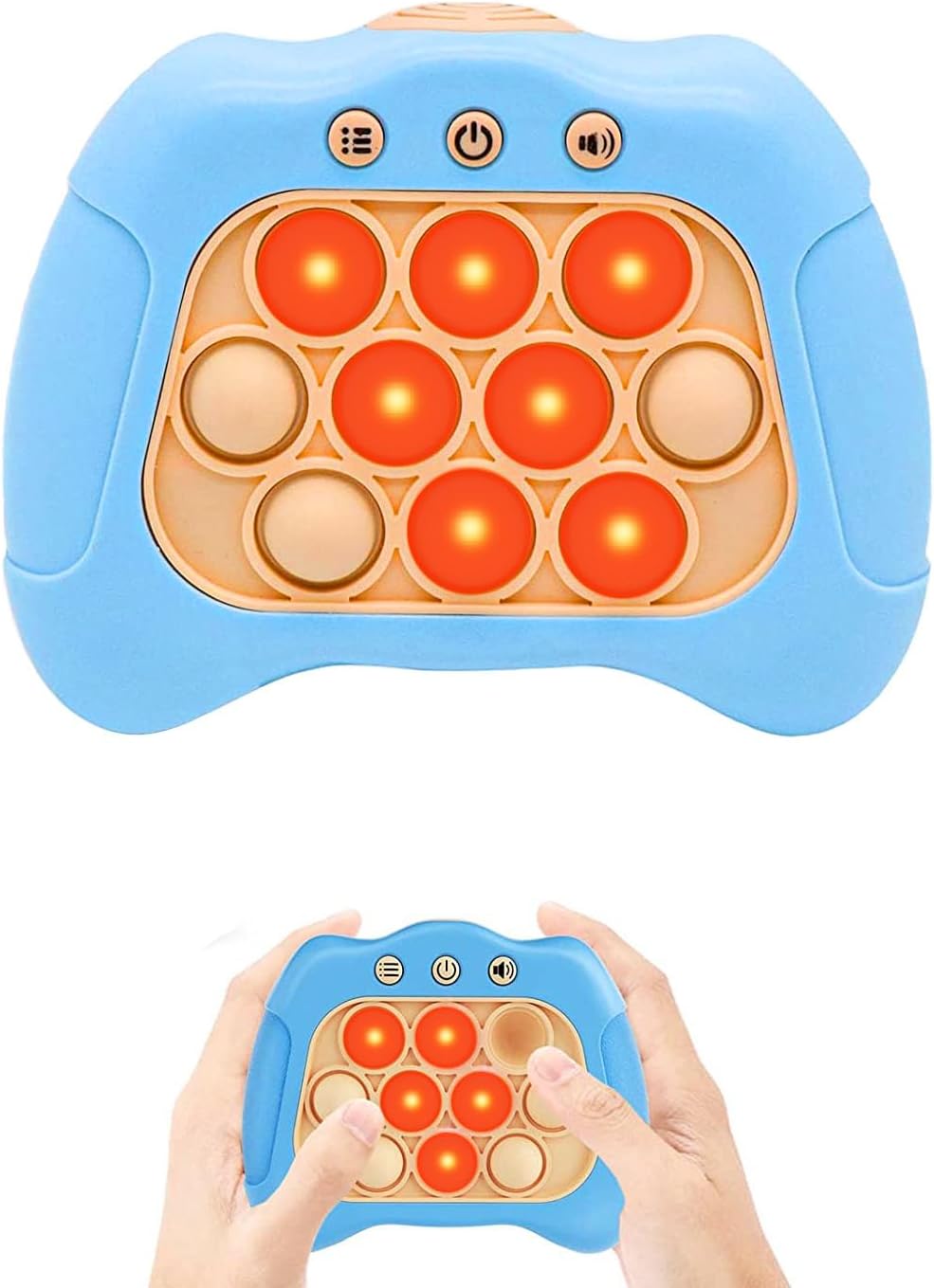 Quick Push Puzzle Game Machine Pop Fidget Light-Up Squeeze Poppet Sensory Toy Educational Push Pop Bubble Toy Stress Relief Party Favors Puzzle Game for Kids Teens Adults (Baby Blue)