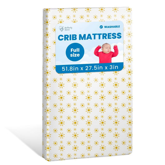 Breathable Crib Mattress, Washable High Rebound Foam for Baby Cribs, Fits Standard Toddler Beds, Full Size (51.8" L x 27.5" W x 3" H), Sunshine Design