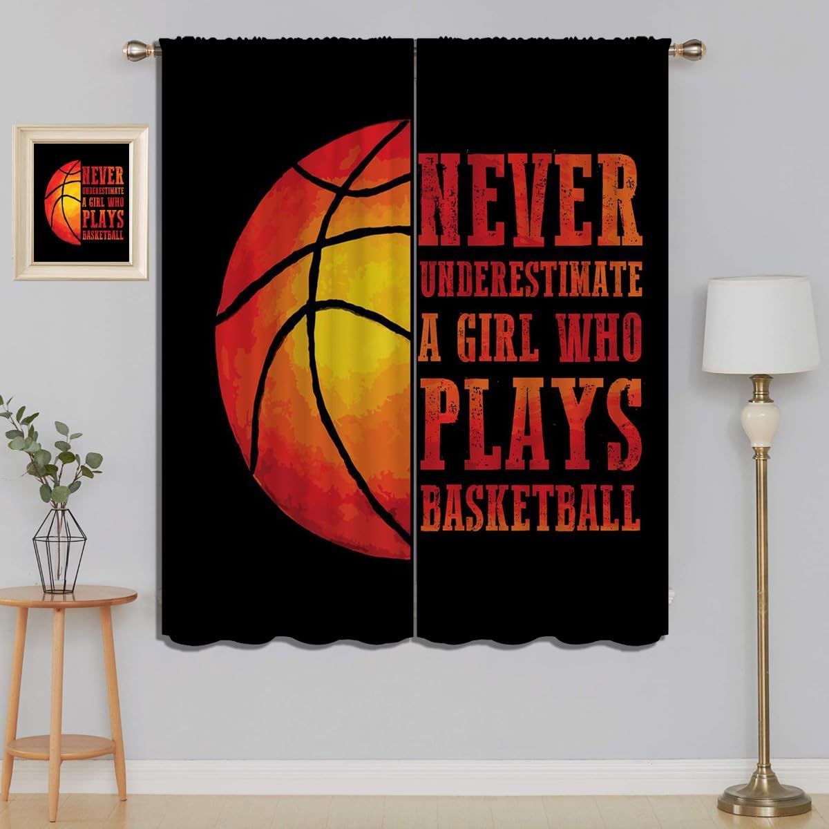 Red Basketball Blackout Curtains for Boy Girl Room Darkening Decor,Sport Theme and Motto Dark Background Bedroom Living Room Home Rod Pocket Thermal Insulated Window Curtain/Drapes Panel,84x63 Inch…