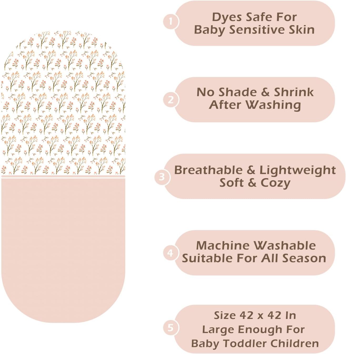 Pack of 2 Ultra Soft Muslin Baby Blankets for Girls Boys Breathable Lightwight Cotton Muslin Swaddle Blankets for Infant Toddler Newborn Nursery Swaddling Wrap 43"X43" (Floral and Pink)