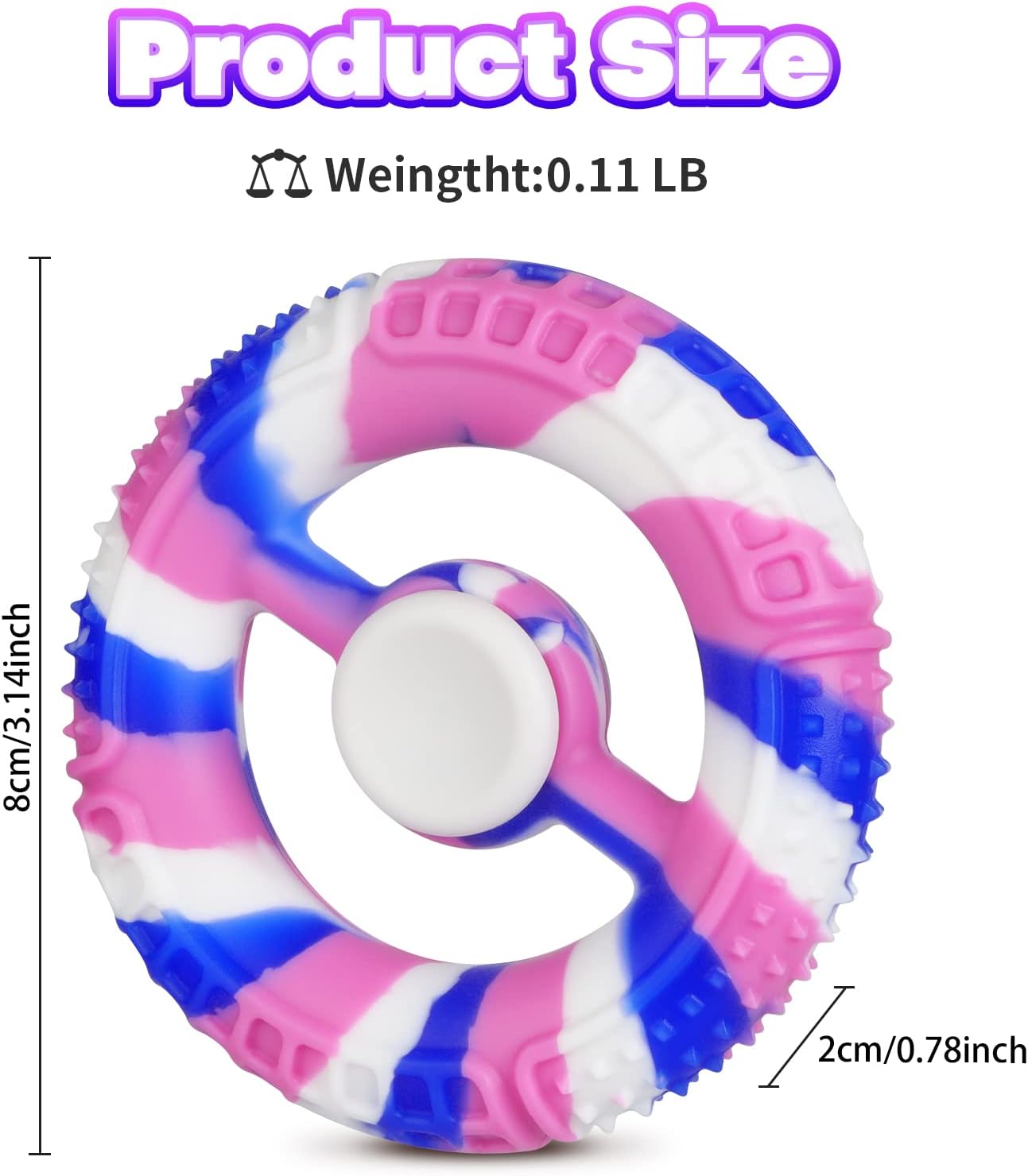 2Pcs Fidget Spinners,Squeeze Round Grip Ring Toy，Multi-Color Silicone Stress Relief Decompression Fingertip Spinner Gift for Kids, Sensory Bath Toys for 3-14 Year Old