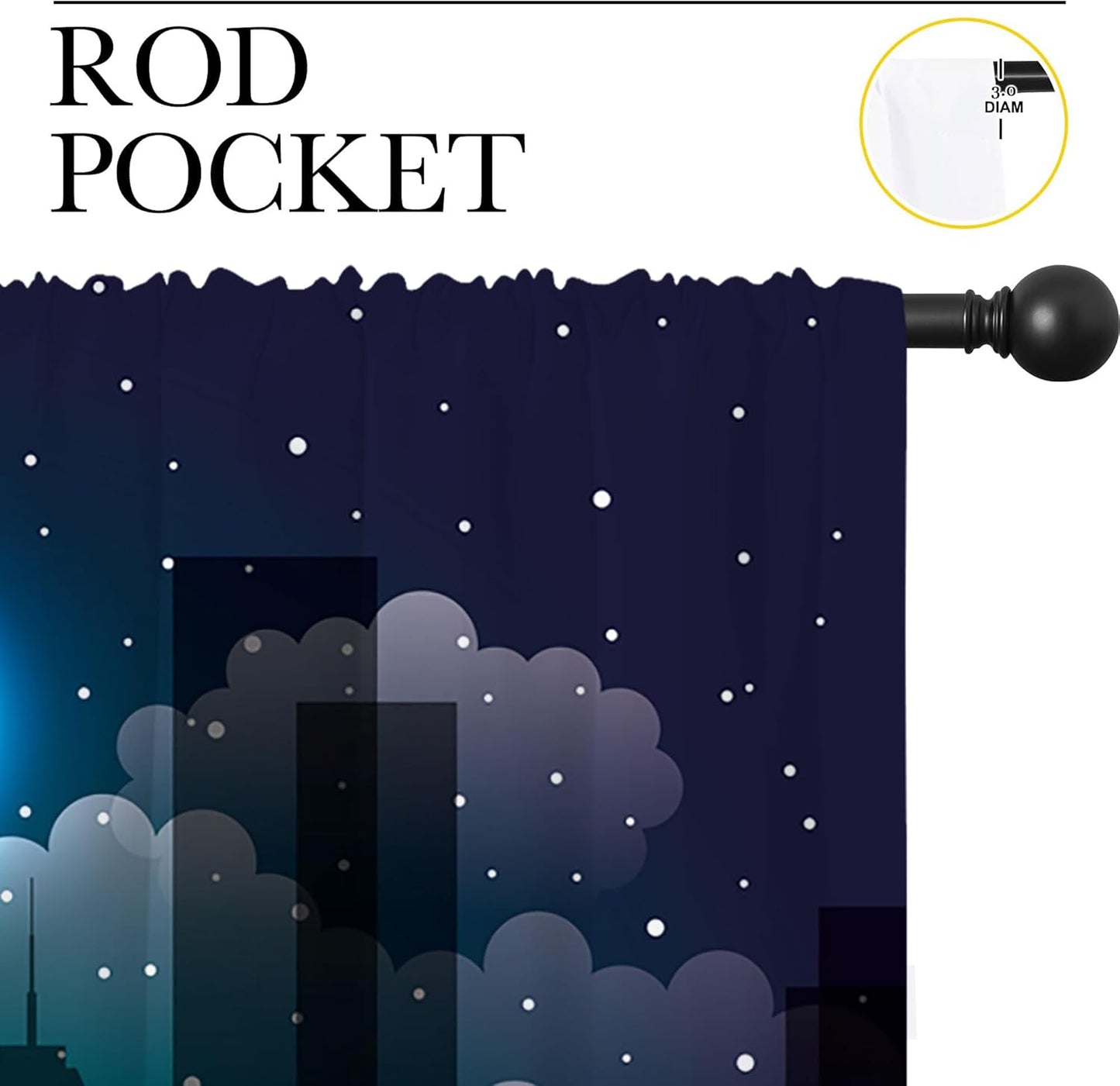 Superhero Rod Pocket Blackout Curtains for Boy Girl Bedroom, Violet Night Sky Buildings Cityscape Home Energy Efficient Light Filtering Window Curtain for Living Room, 42x63 inch