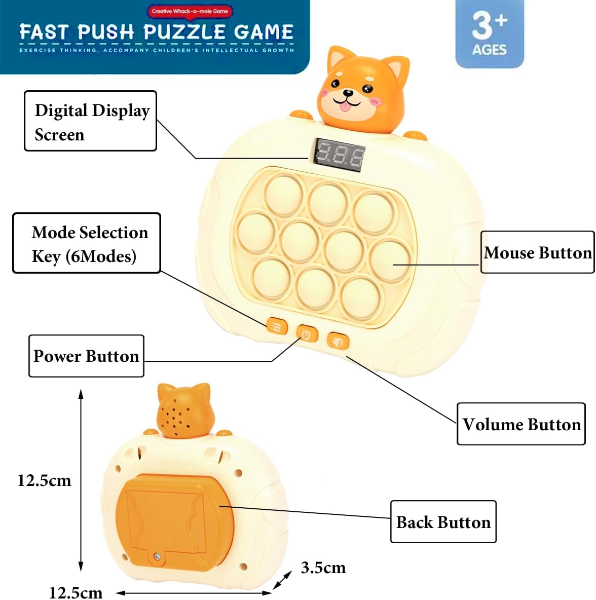 Quick Push Game Console,Puzzle Game Console Machine, Improving The Reaction Ability and Attention,Pop Game Sensory Fidget Toys (Yellow)