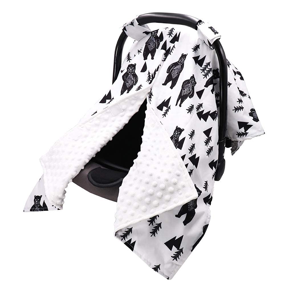 TANOFAR Carseat Covers Baby Boy & Girl, Peekaboo Opening Infant Car Seat Cover for Winter, Warm & Cozy, Bear