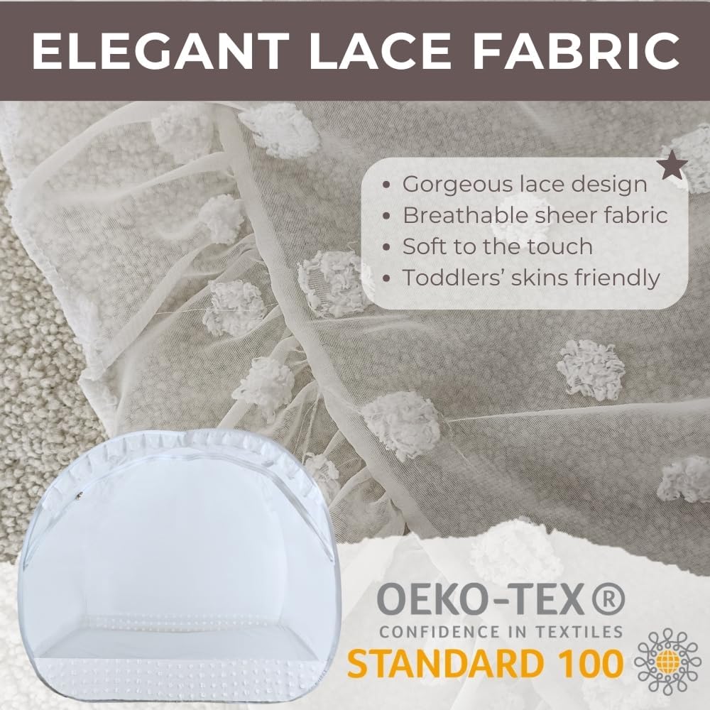 Wonder Space Elegant Baby Crib Net Tent - Minimalist Lace Design - Durable & Breathable Mesh to Keep Baby in & Stop Climbing Out - Mosquito & Insects Protection