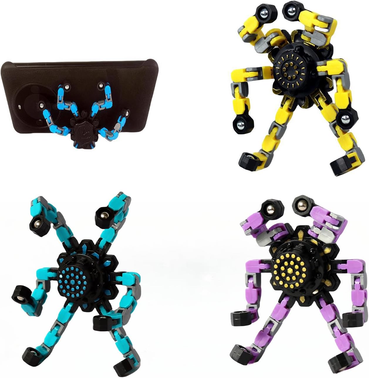 Fidget Toys Transformable Fidget Spinners for Kids and Adults Stress Relief Toys for Boys and Girls Fingertip Gyros for ADHD Autism for Kids Gifts Easter Basket Stuffers (Luminous + Standard -8pcs)