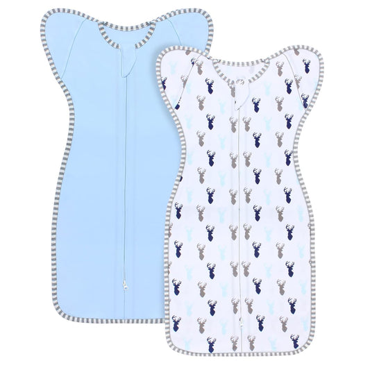 Transition Swaddle, Baby Sleep Sack 3-6 Months Arms up Swaddle 2-Way Zipper 100% Cotton Arms in/out, 0.8 Tog Baby Swaddles Sleep Sack for Boy Girl, 2-Pack Transitional Swaddle Sack (Medium 14-20lbs)
