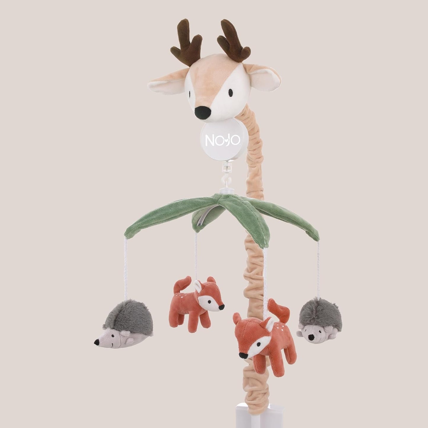 NoJo Plush Deer Green, Gray, and Tan Foxes and Hedgehogs Musical Mobile
