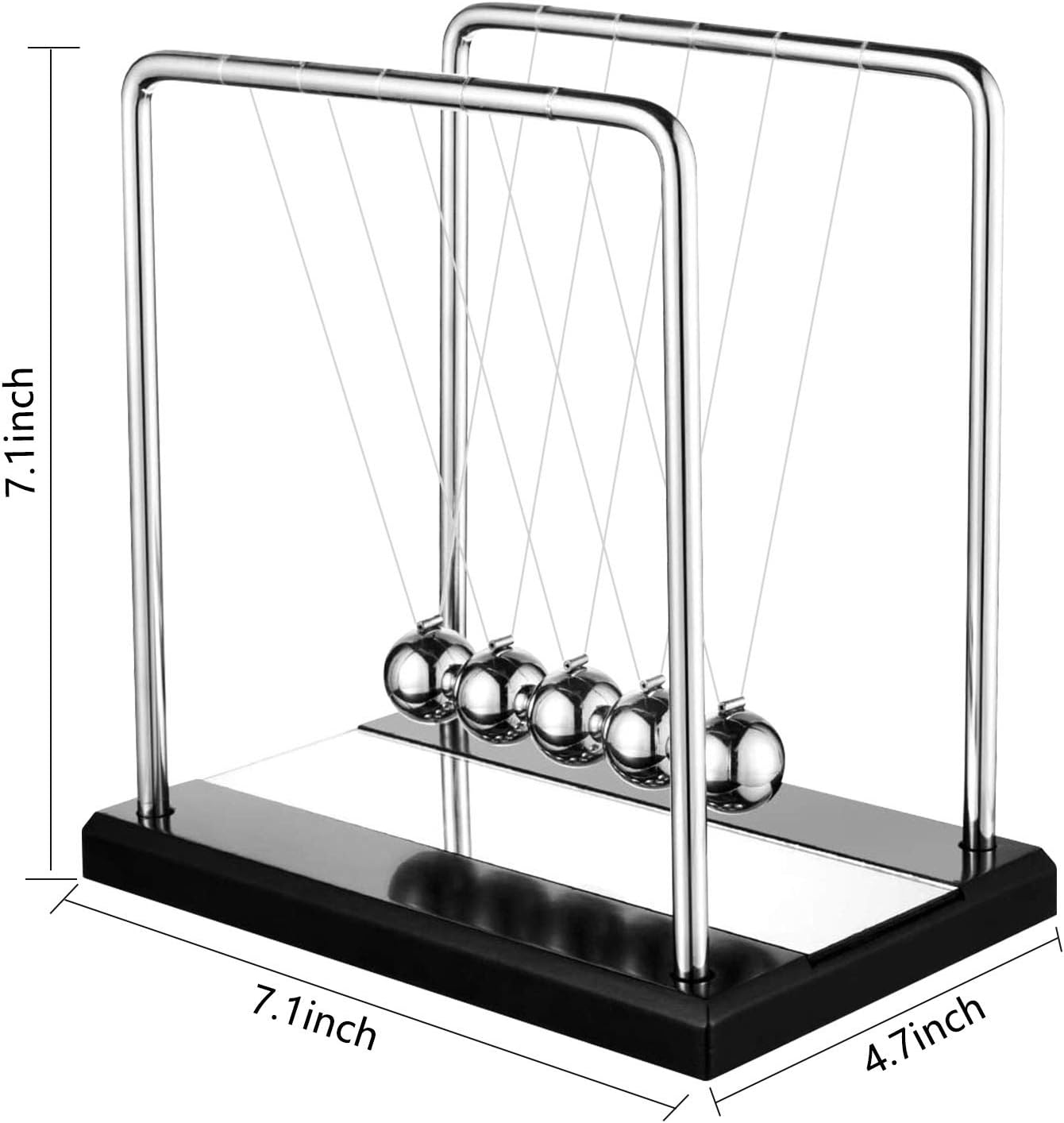 Oversized Newton's Cradle, Desk Table Decor Metal Pendulum Ball Newton Ball Physics Science Pendulum Steel Balance Bal l for Office Physics Teacher Toys- with Mirror