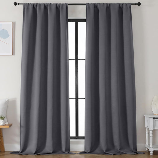 Simplebrand Ava Grey Blackout Curtains for Bedroom 96 Inches Long 2 Panels, Solid Thermal Insulated, Energy Saving Living Room Window Treatment Curtains Blackout Drapes, W50 x L96 Inch, Grey