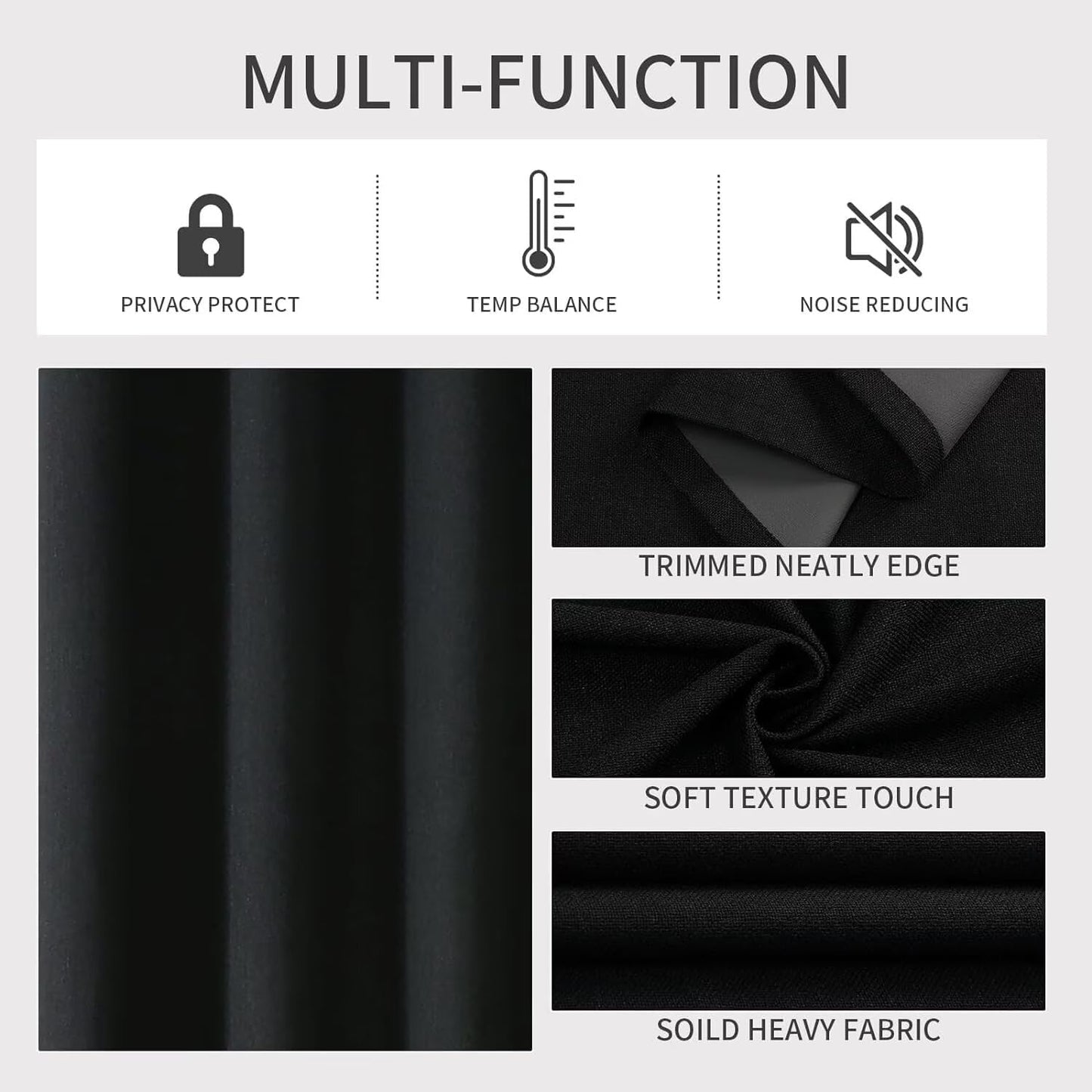 Joydeco Blackout Curtains 108 Inches Long, Extra Long Curtains 108 Inch Length 1 Panel for Bedroom, Thermal Insulated Linen Black Out Curtains with Grommets(100x108, Black)
