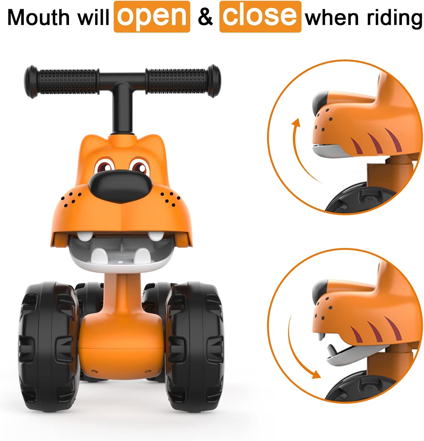 YGJT Baby Balance Bike for 1 Year Old Boy and Girl, Indoor Outdoor Non-Pedal Baby Walker Toys for 10-36 Months Toddlers, Silent Wheels, 1st Birthday Gift, Kids First Bike Tiger