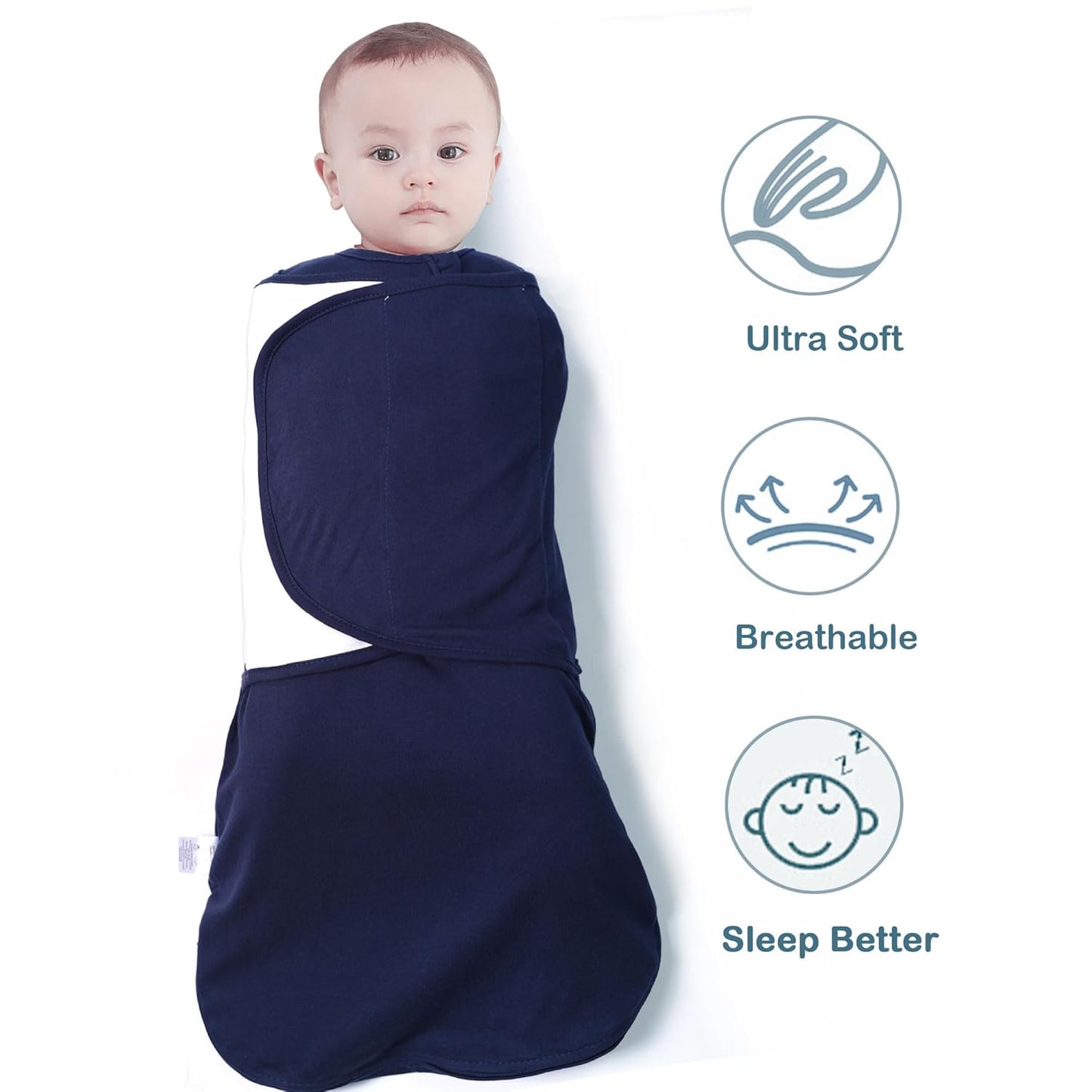 Baby Sleep sack Swaddle,Sleep Sack 3-6 Months,3-Way Adjustable Wearable Transition Swaddles Blanket Boy And Girl,100% Cotton,TOG 1.0(Navy Blue)