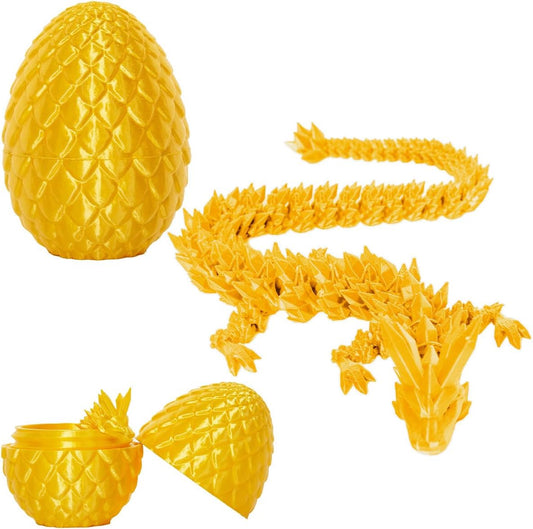 3D Printed Dragon Eggs with Dragon Inside, 12In Silk Gold Dragon Egg Fidget Toy, Executive Desk Articulated Dragon Toy, Home Office Decoration
