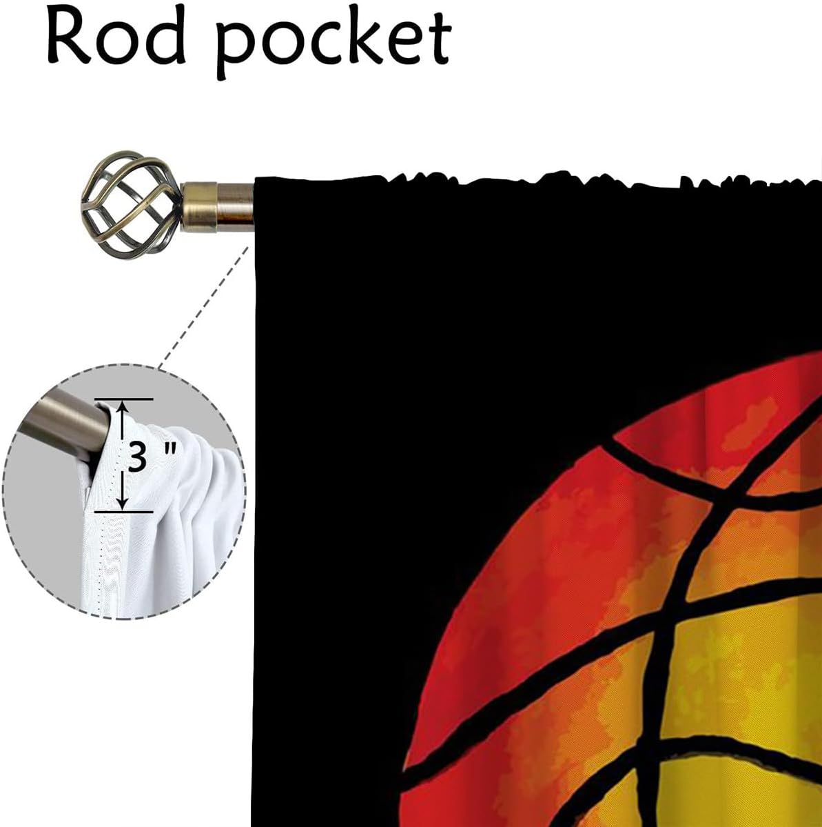 Red Basketball Blackout Curtains for Boy Girl Room Darkening Decor,Sport Theme and Motto Dark Background Bedroom Living Room Home Rod Pocket Thermal Insulated Window Curtain/Drapes Panel,84x72 Inch…