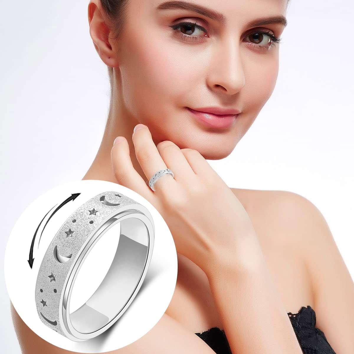 OreilleStar Anxiety Ring for Women Spinner Ring: Fidget Ring Spinner Rings for Anxiety Fidget Rings for Women Anxiety Fidget Toys Ring Adults Silver Size 7