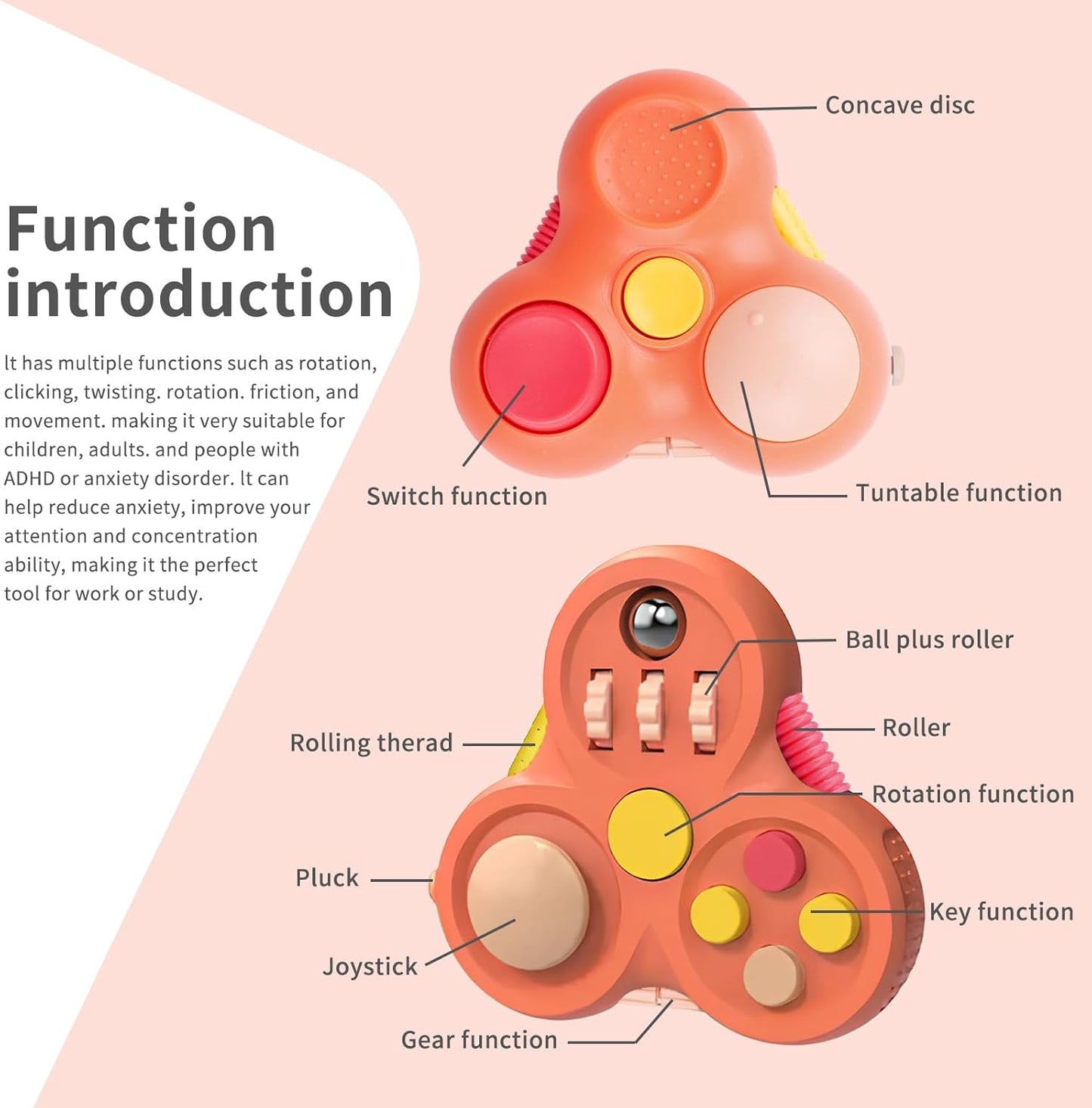 Fidget Toys Adults,Fidget Pad Fidgets,Autism Figette Cubes,Cool Fidget Clicker Controller Desk Toys,Anxiety Relief Stress ADHD Toys,Sensory Fidget Cubes Gifts for Kids Teens Boys(Orange)