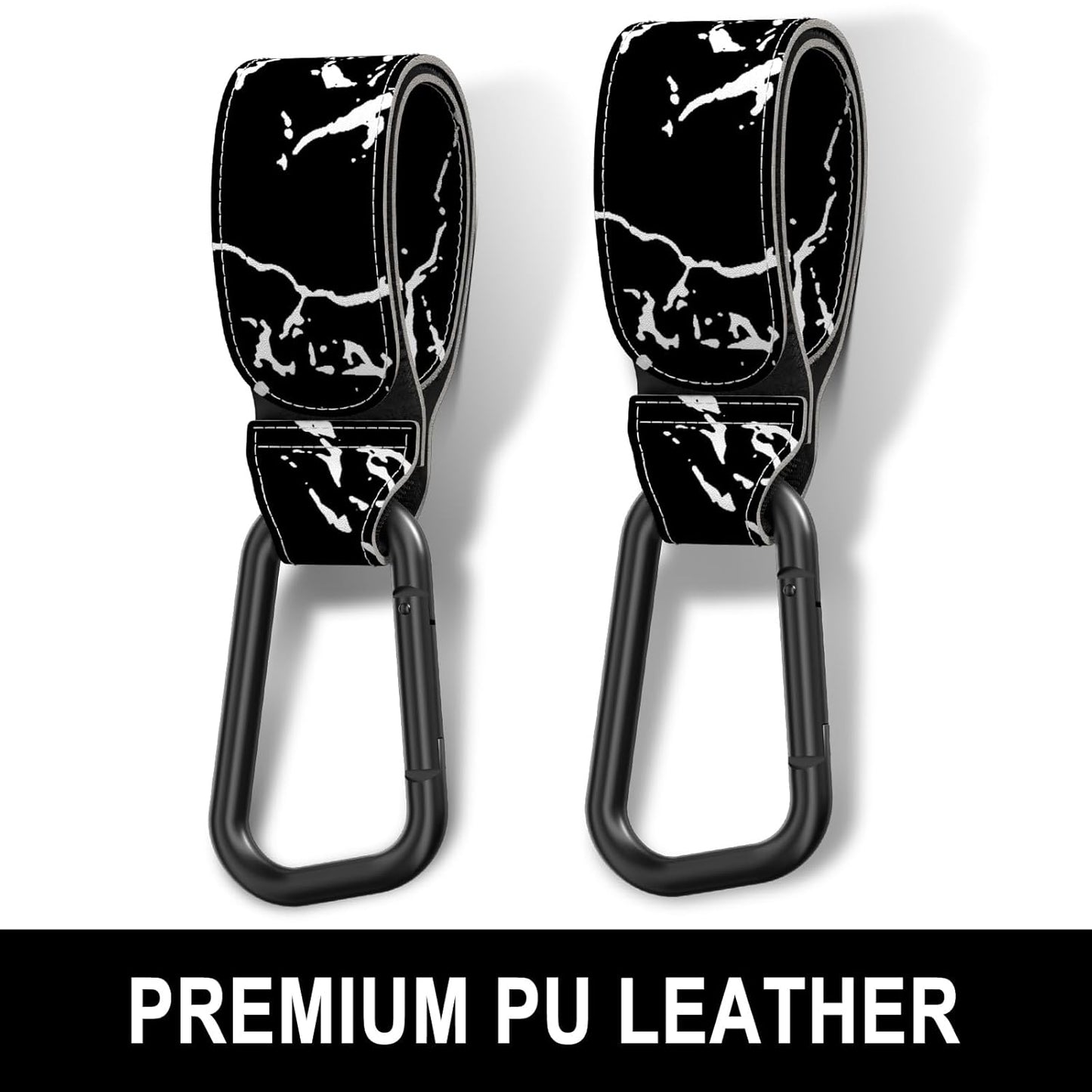 Baby Stroller Hooks for Hanging Bags, Universal Stroller Clips Accessories, Mommy Hook for Diaper Bag, Shopping Cart, Purse, Backpack - 2 Pack, Black Marble
