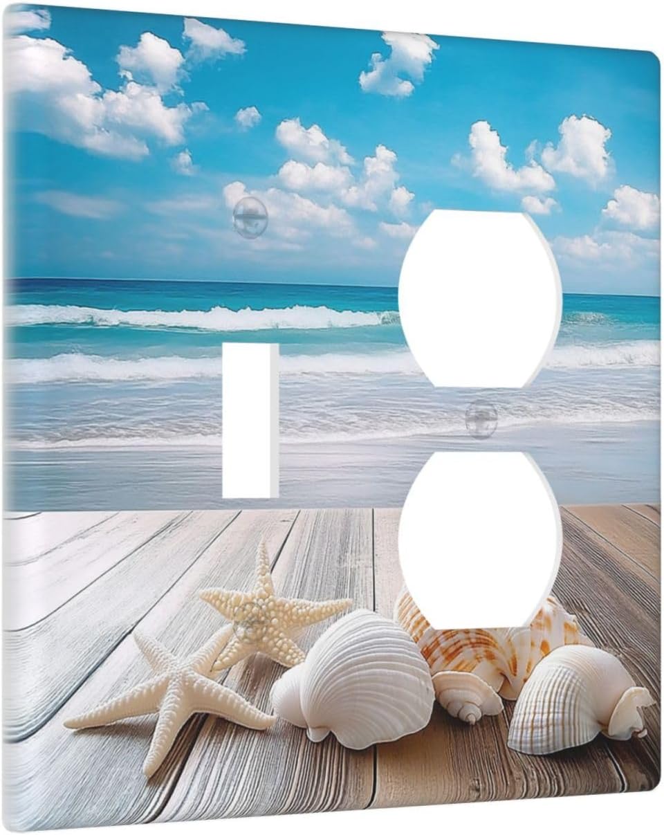 Wallplates Beach Waves Brown Wood Starfish Shells 1 Toggle 1 Duplex Switch Plate Electrical Gfci Faceplate Decorative Light Switch Covers For Bathroom Living Room Decor