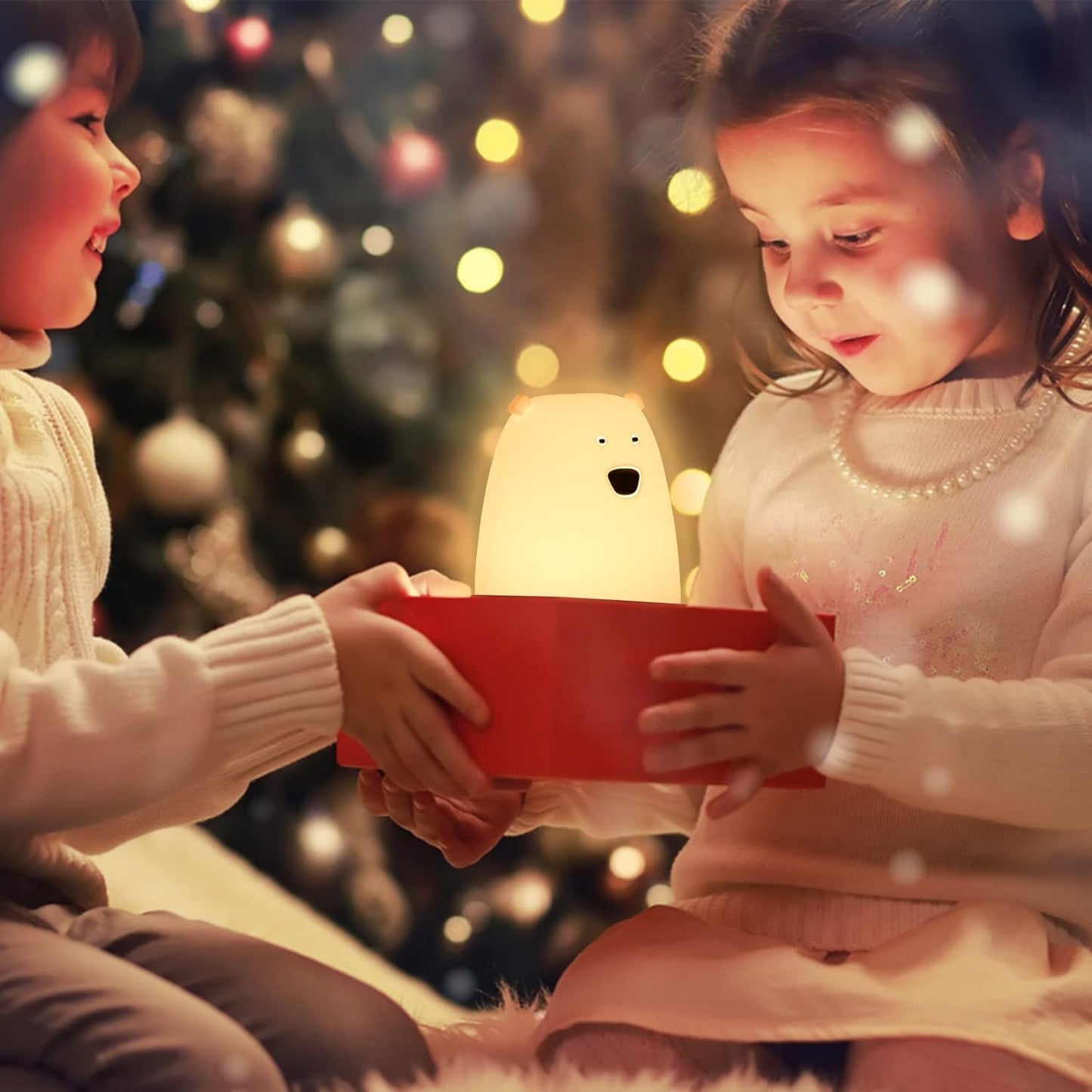 ZKLiLi Night Light for Kids, Cute Night Lamp Battery Powered Night Light for Kids Silicone Soft LED Nightlights, Baby Nursery Squishy Light Birthday Gifts for Girls and Boys (Bear)