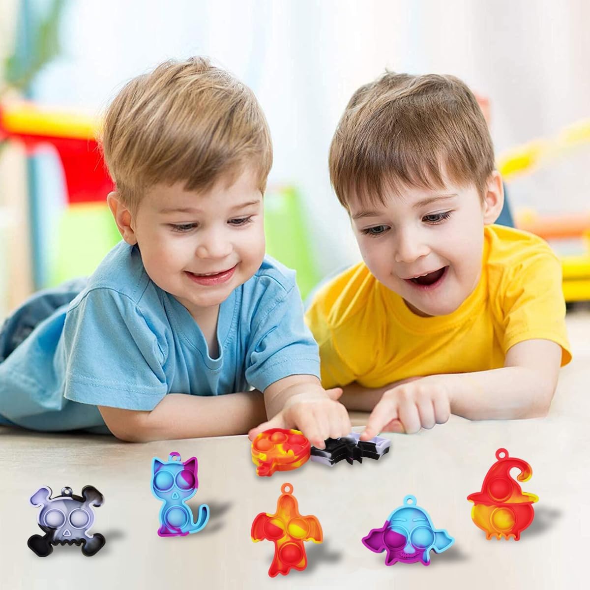 24 Pack Colorful Halloween Mini Fidget Pop Toys Sensory Toys for Kids Boys Girls Halloween Party Favors Halloween Treat Bags Gifts