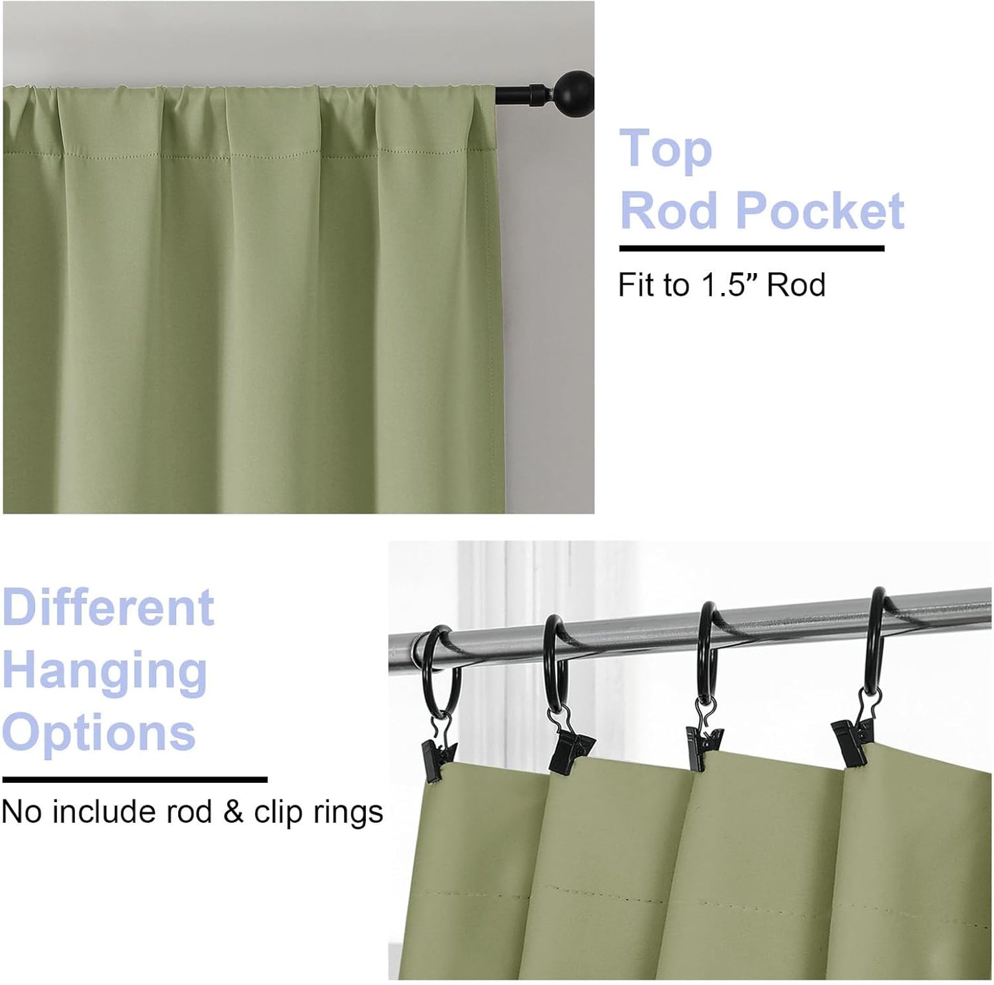 Simplebrand Ava Sage Green Extra Long 10ft Room Daekening Curtains for Patio 120 Inches Long 2 Panels Set, Solid Thermal Insulated Energy Saving Rod Pocket Window Treatment Drapes, 50 Wx120 L