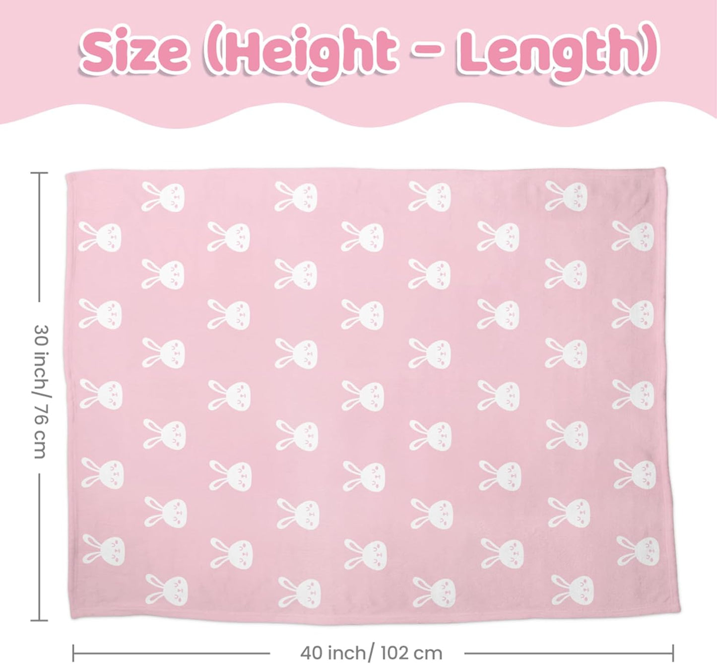 Rabbit Minky Baby Blanket 30 x 40 Inches for Girls, Soft Plush Receiving Blanket with Dotted Back, Gift for Toddler Newborn Infant Christmas Birthday Baby Shower