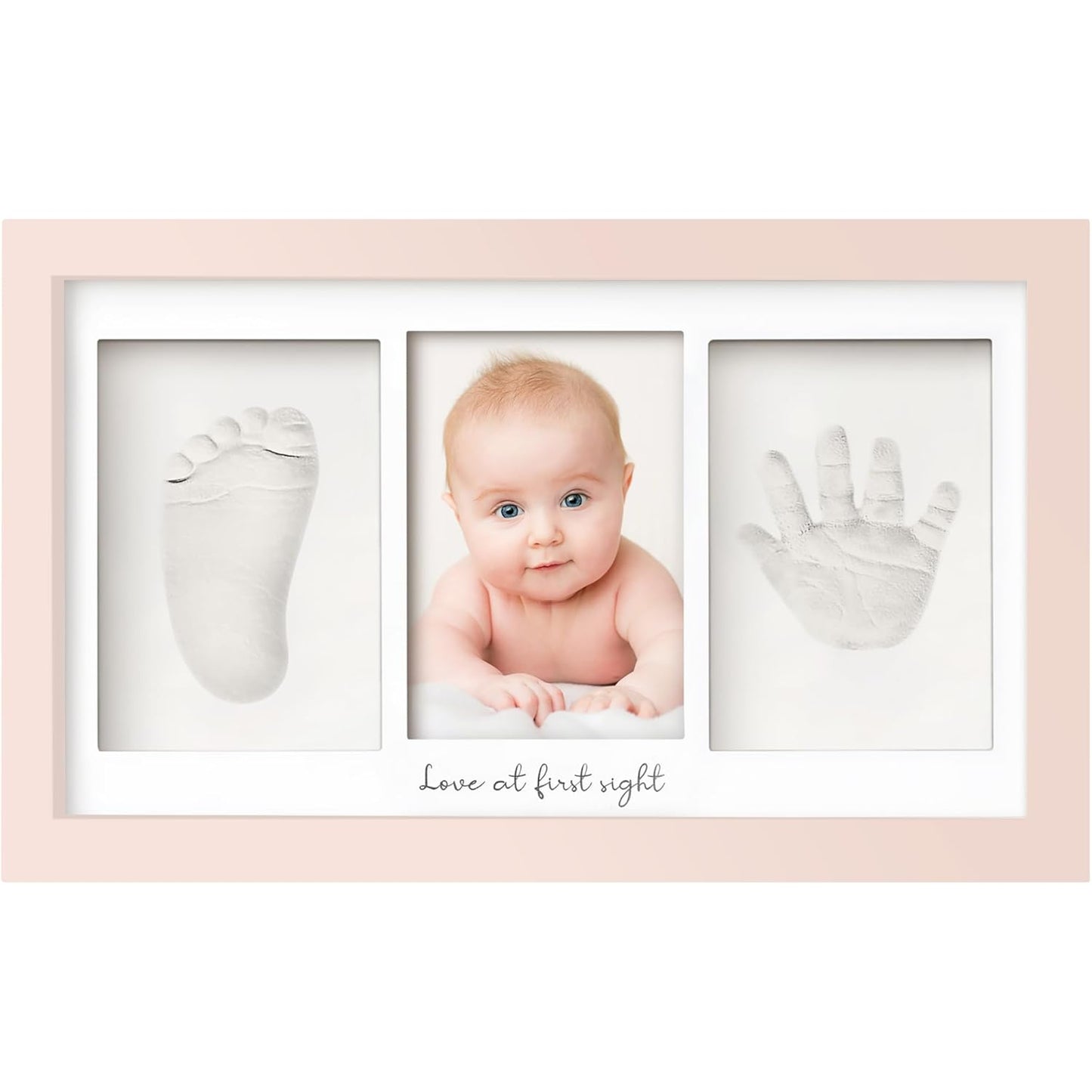 Baby Hand and Footprint Kit - Clay Handprint Keepsake Frame, Newborn Nursery Picture Frame, Personalized New Mom Gifts for Baby Shower & Registry (Petal Pink)