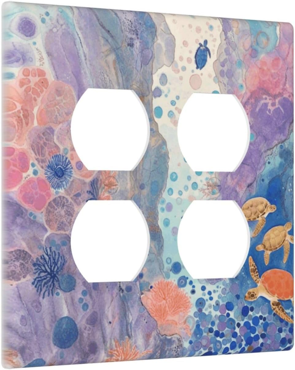 Turtle Coral Fish Watercolor Colorful Underwater World Outlet Covers 2 Gang Double Duplex Decorative Light Switch Covers Electrical Wallplates Socket Faceplate for Kids Room Home Decor