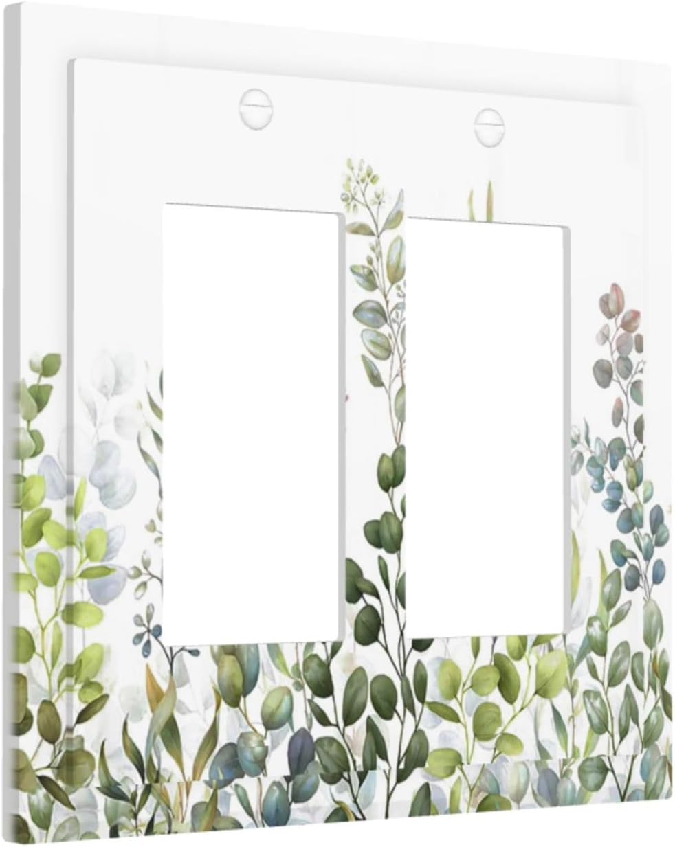 Green Eucalyptus Leaf Plant Herbs Springnature Decorative Outlet Covers 2 Gang Double GFCI Rocker Electrical Wall Panels Light Switch Cover Plate for Bed Room Living Room Decor