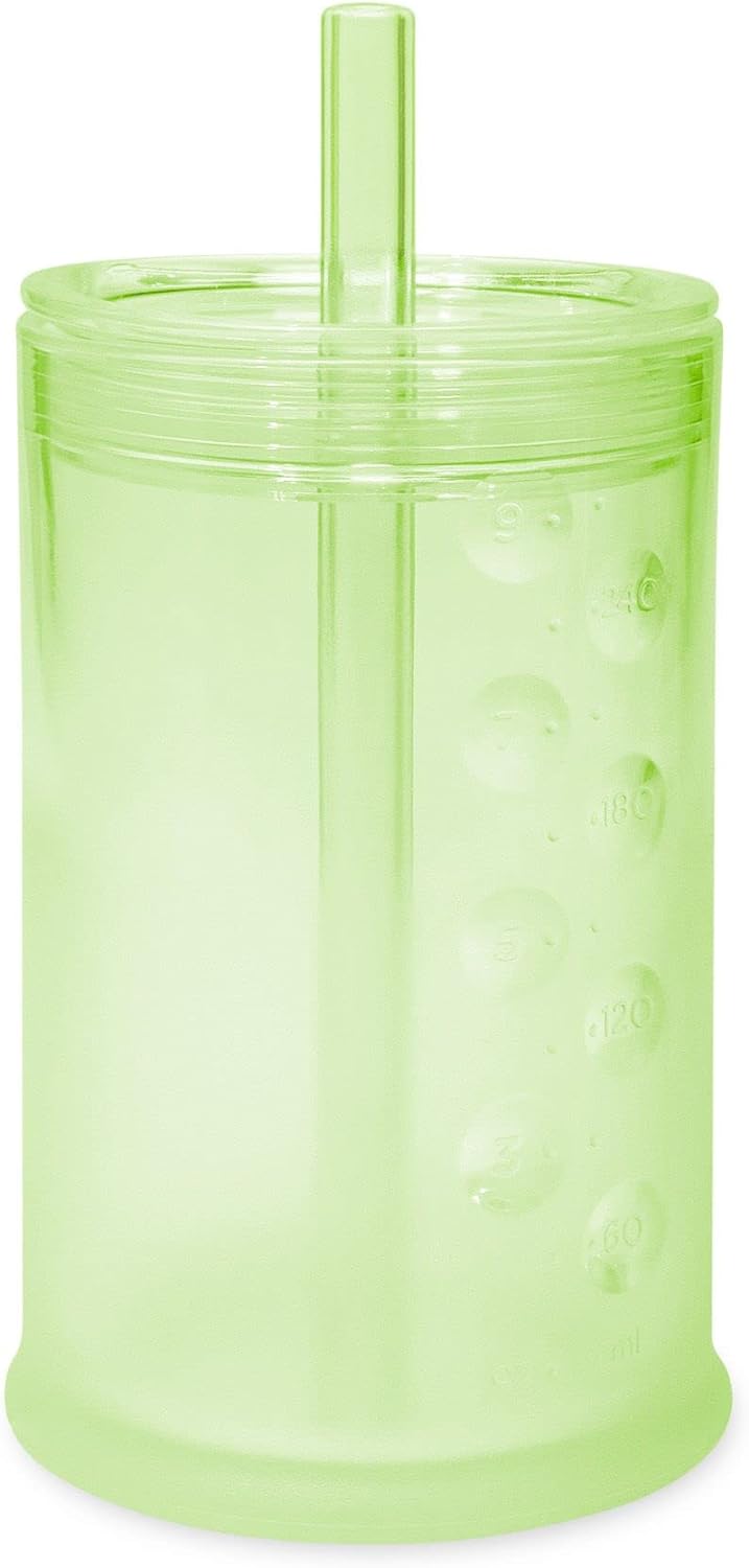 Olababy Clear View Silicone Training Cup with Straw Lid | Toddler Sippy Trainer 12mo+ | Unbreakable Water Drinking Cups for Kids 2yr+ | Baby Led Weaning & Feeding Supplies (Kiwi, 9 oz)